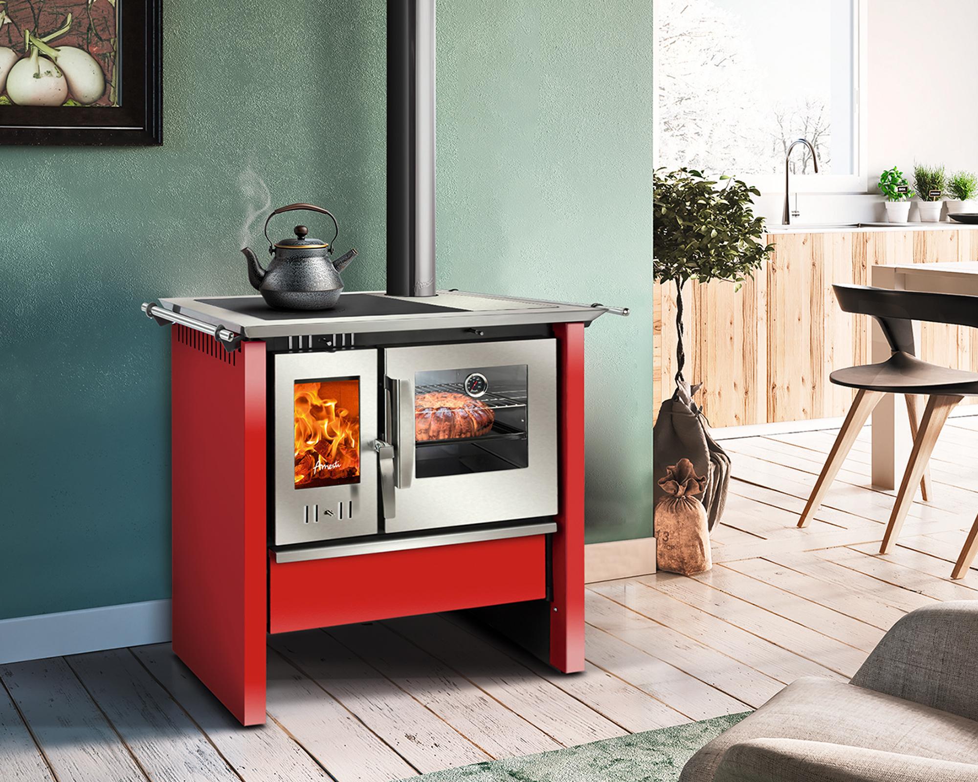 Cocina a leña Allegra rojo 9 kW + kit Plus 5"-3