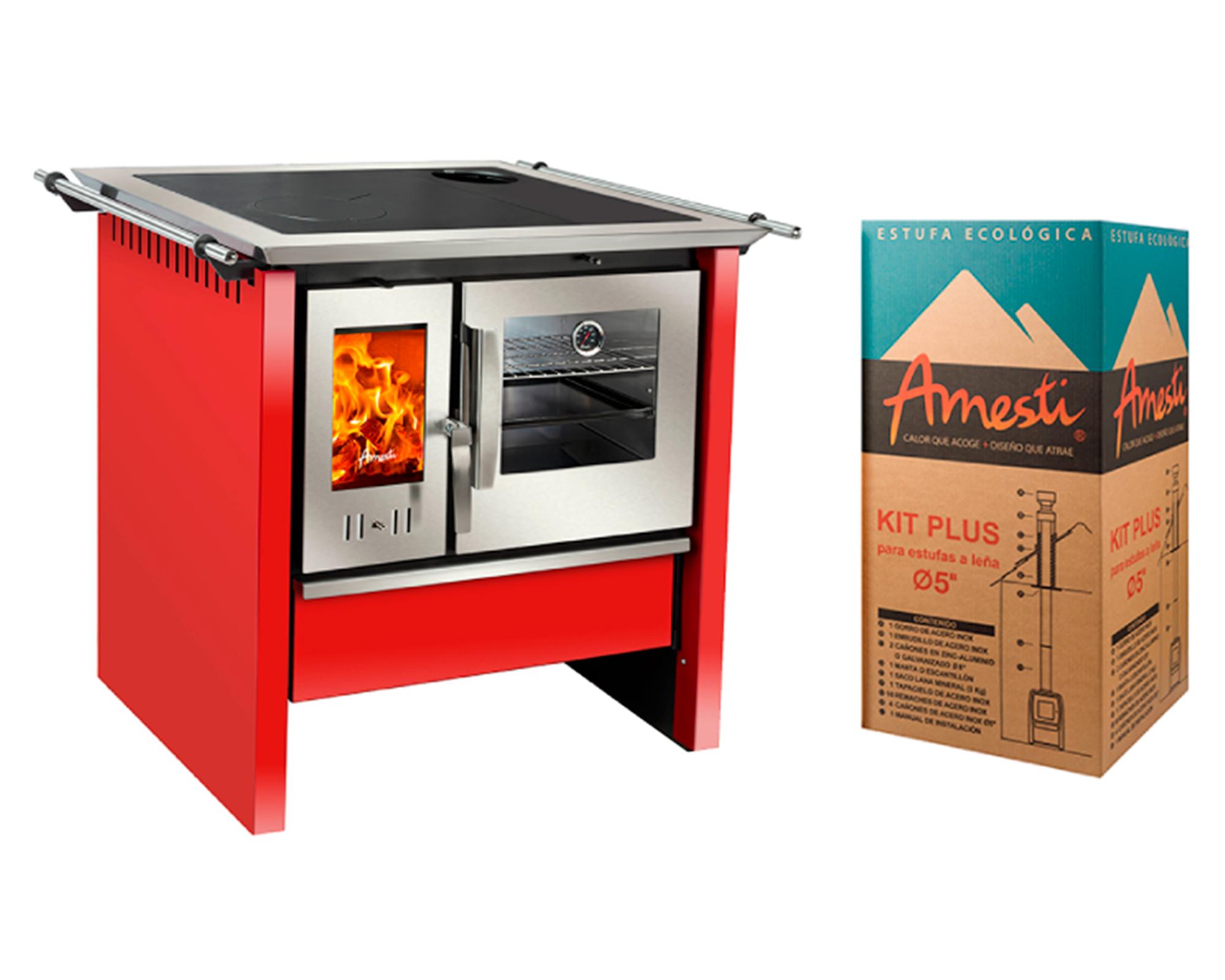 Cocina a leña Allegra rojo 9 kW + kit Plus 5"-0