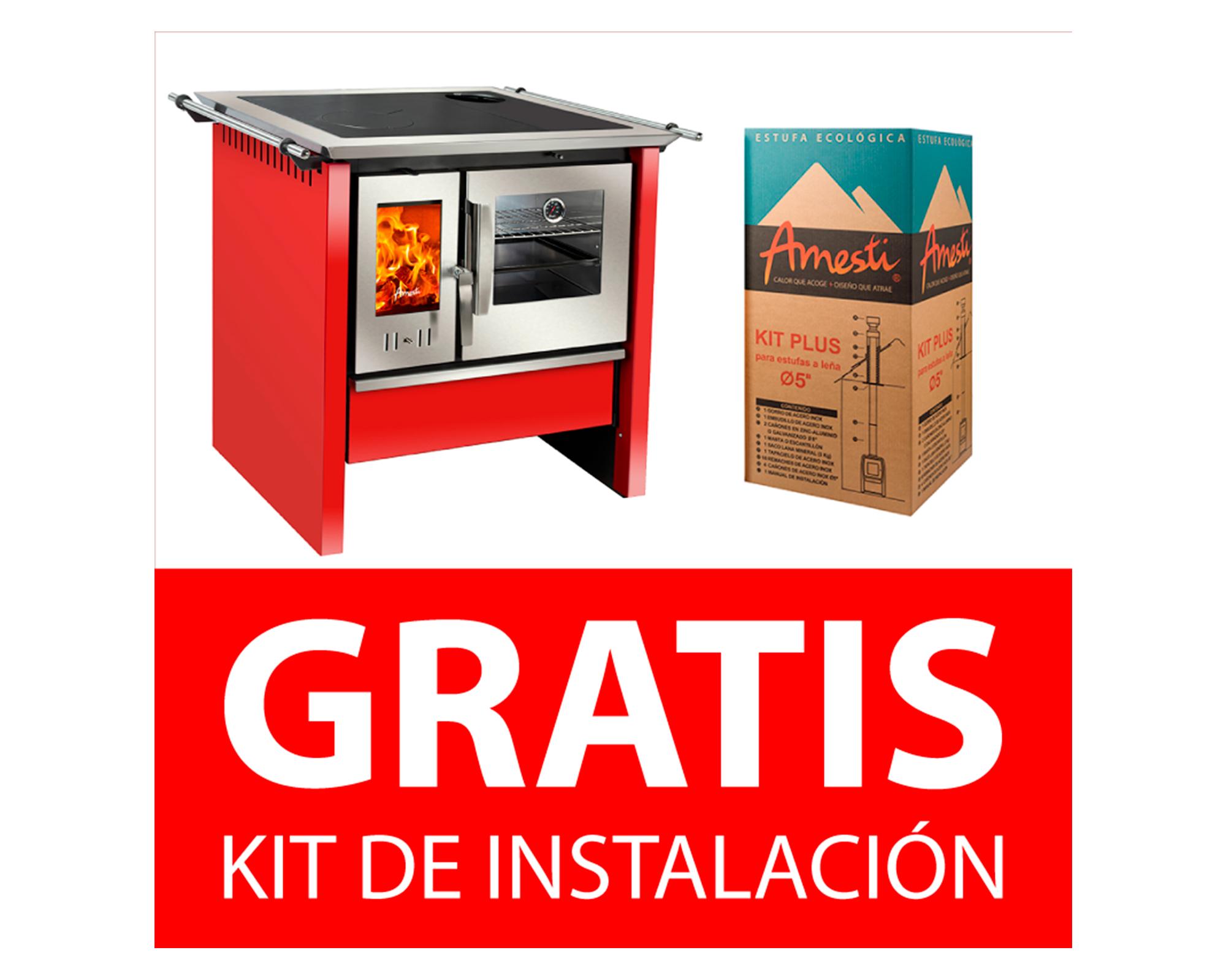 Cocina a leña Allegra rojo 9 kW + kit Plus 5"-1