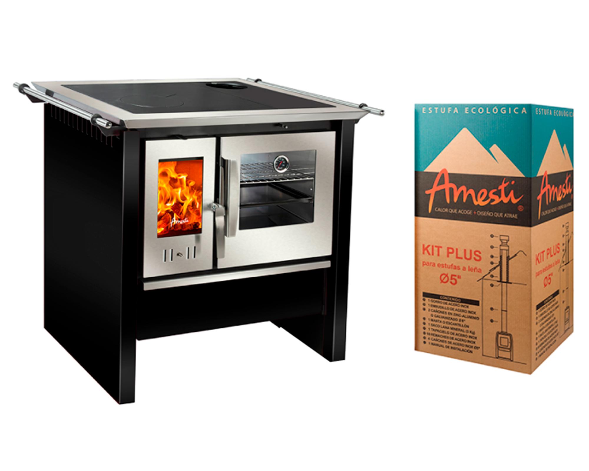 Cocina a leña Allegra negro 9 kW + kit Plus 5"-0