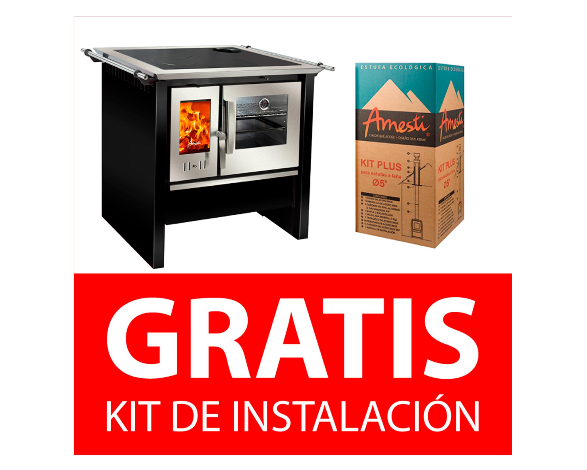 Cocina a leña Allegra negro 9 kW + kit Plus 5"-1