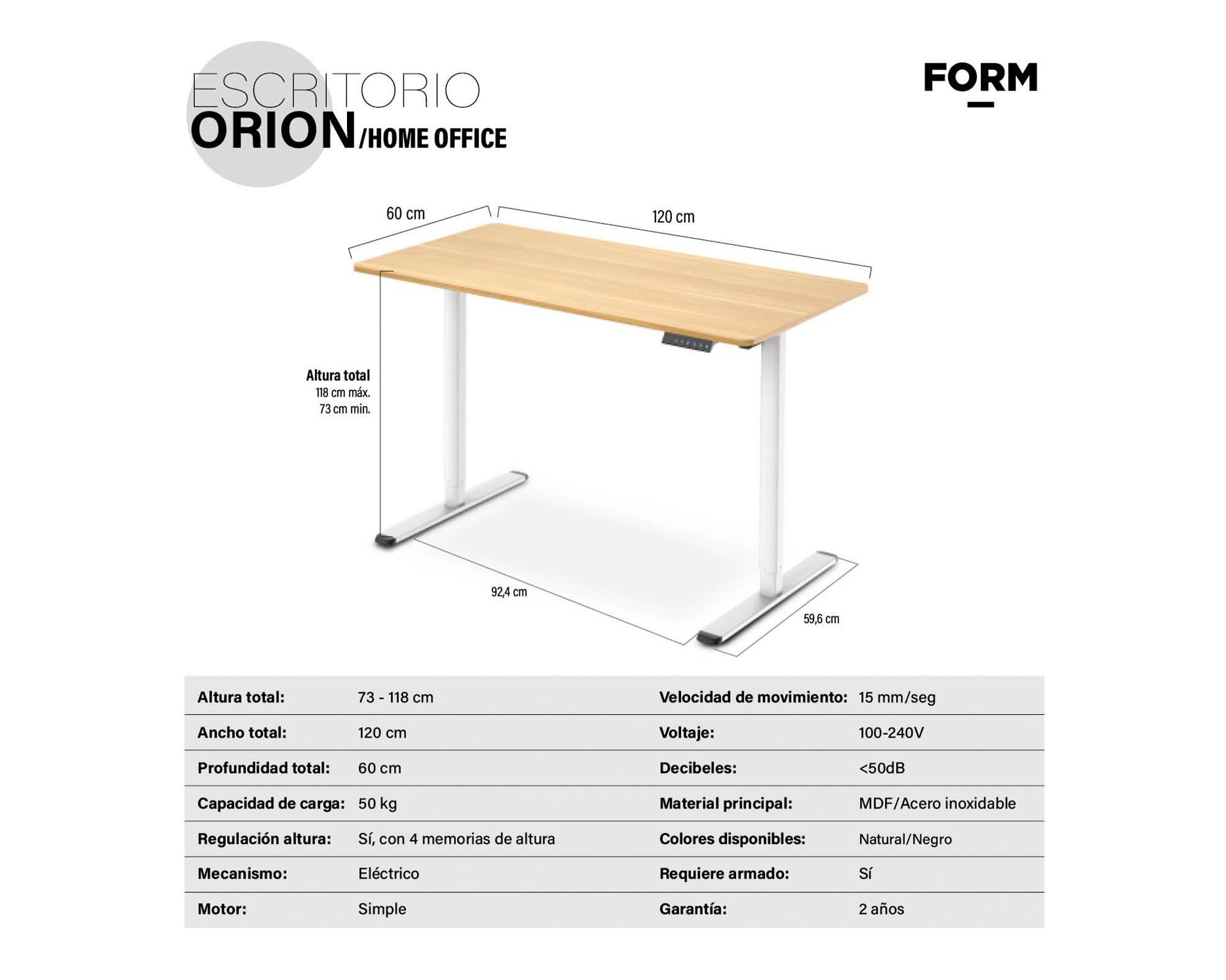 Escritorio Orion home office eléctrico natural 73/118x120x60 cm-5