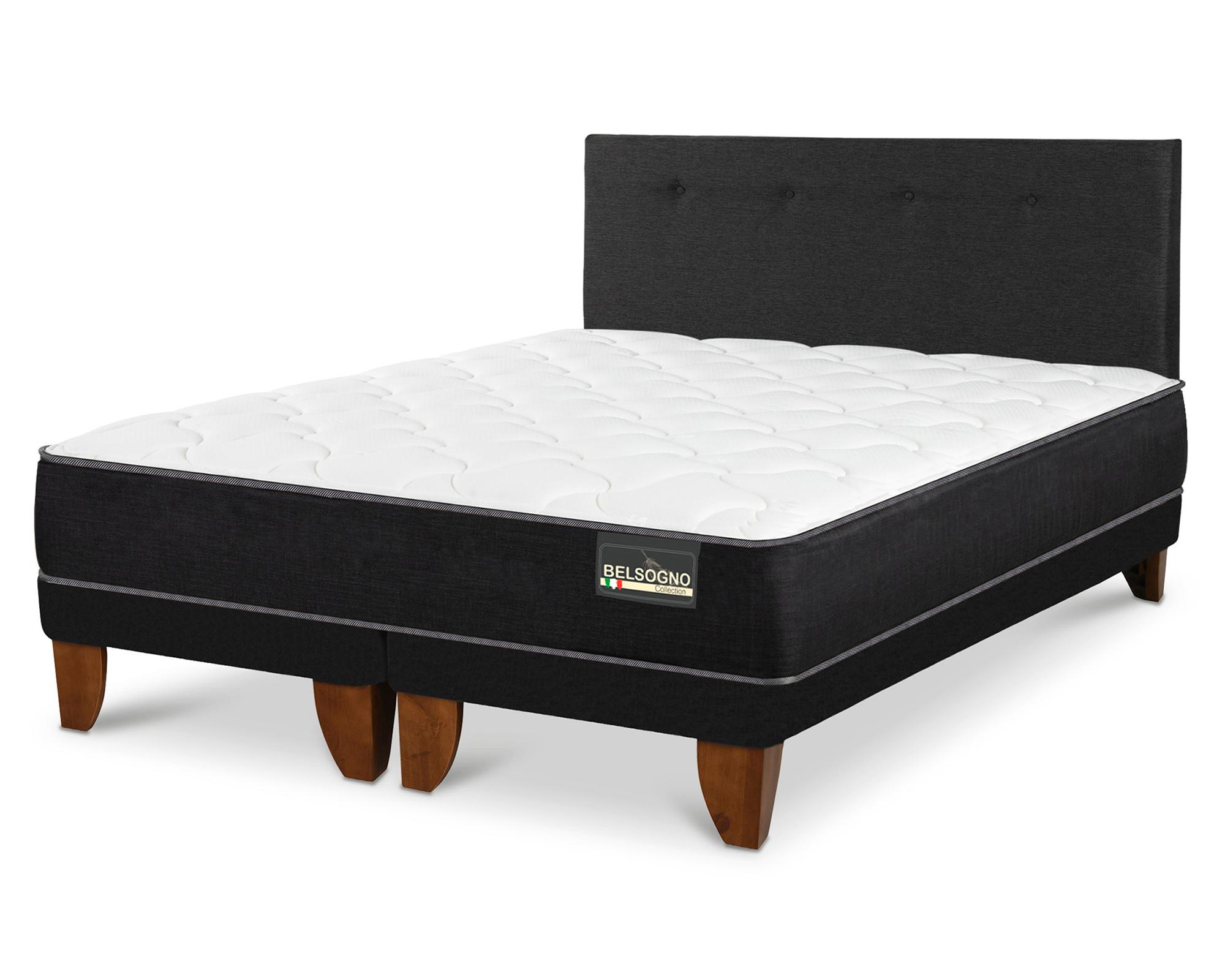 Cama europea Belsogno Plus 2 plazas base dividida + respaldo Black-1