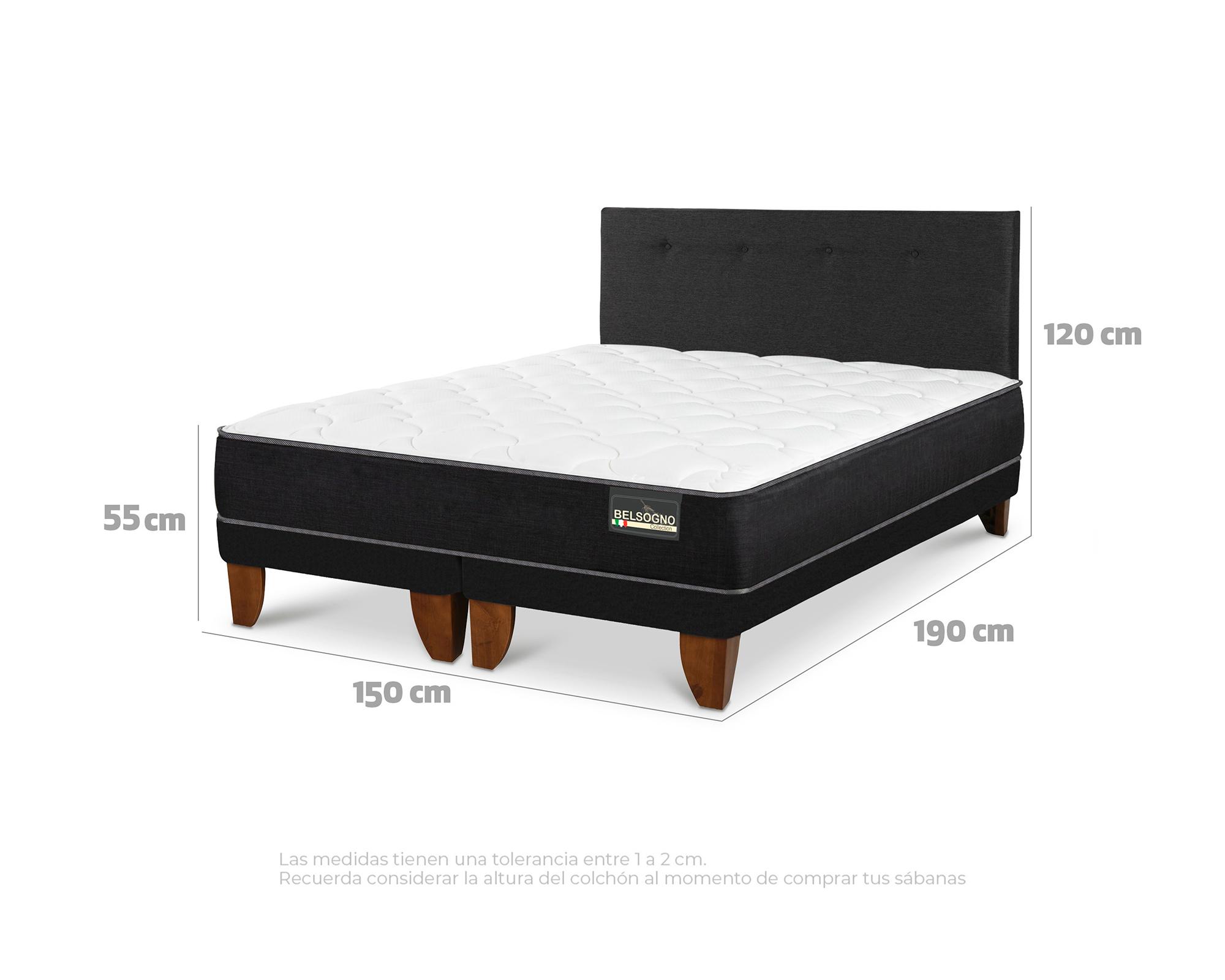 Cama europea Belsogno Plus 2 plazas base dividida + respaldo Black-5