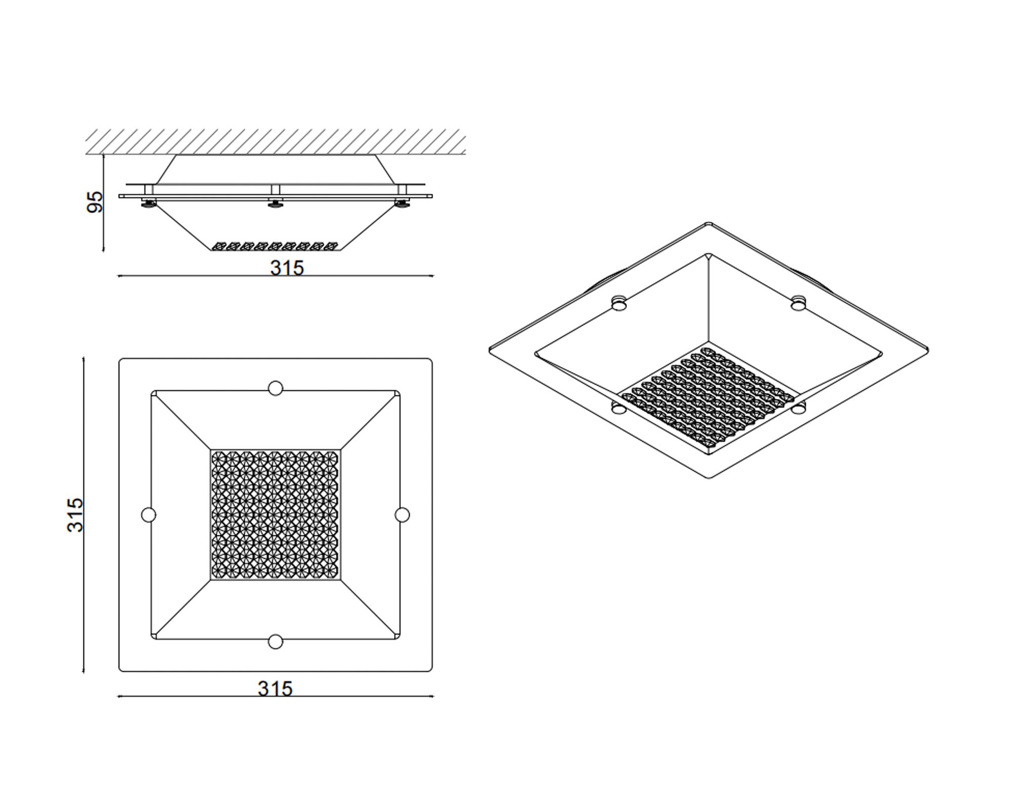 Plafón Cuadrado doble cristal E27-3
