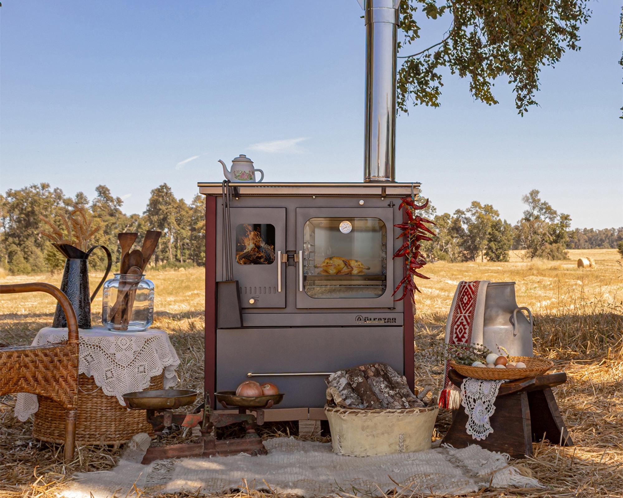 Cocina a leña Europea M80 burdeo/gris 1 quemador-6