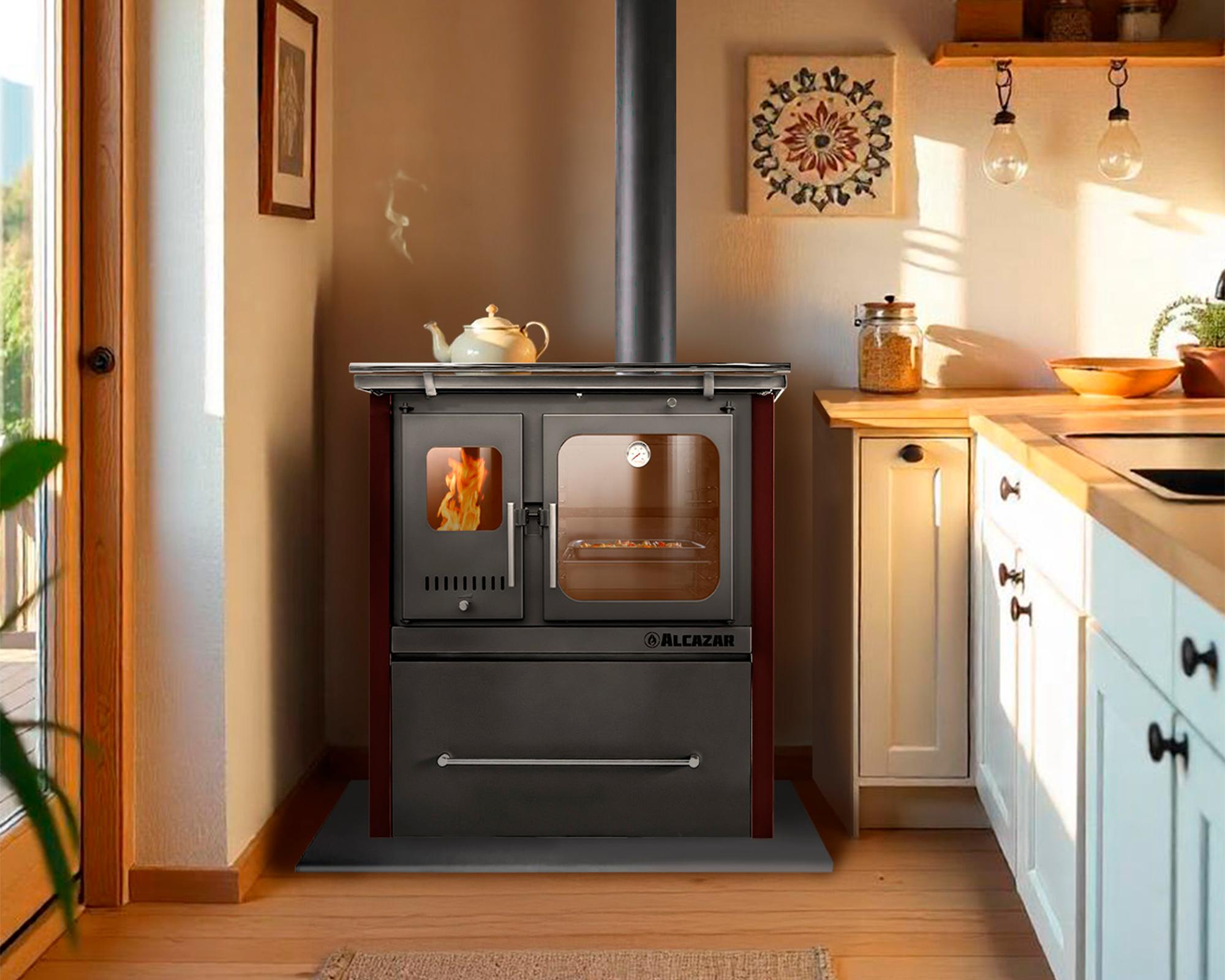 Cocina a leña Europea M70 burdeo/gris 1 quemador-8