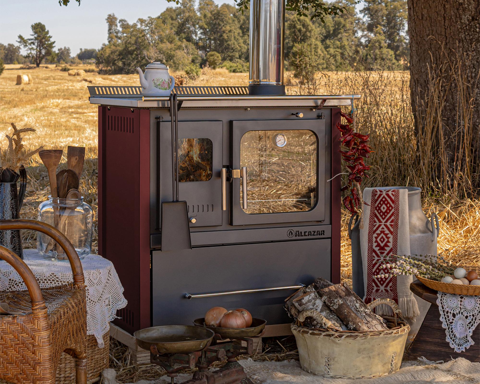 Cocina a leña Europea M70 burdeo/gris 1 quemador-6