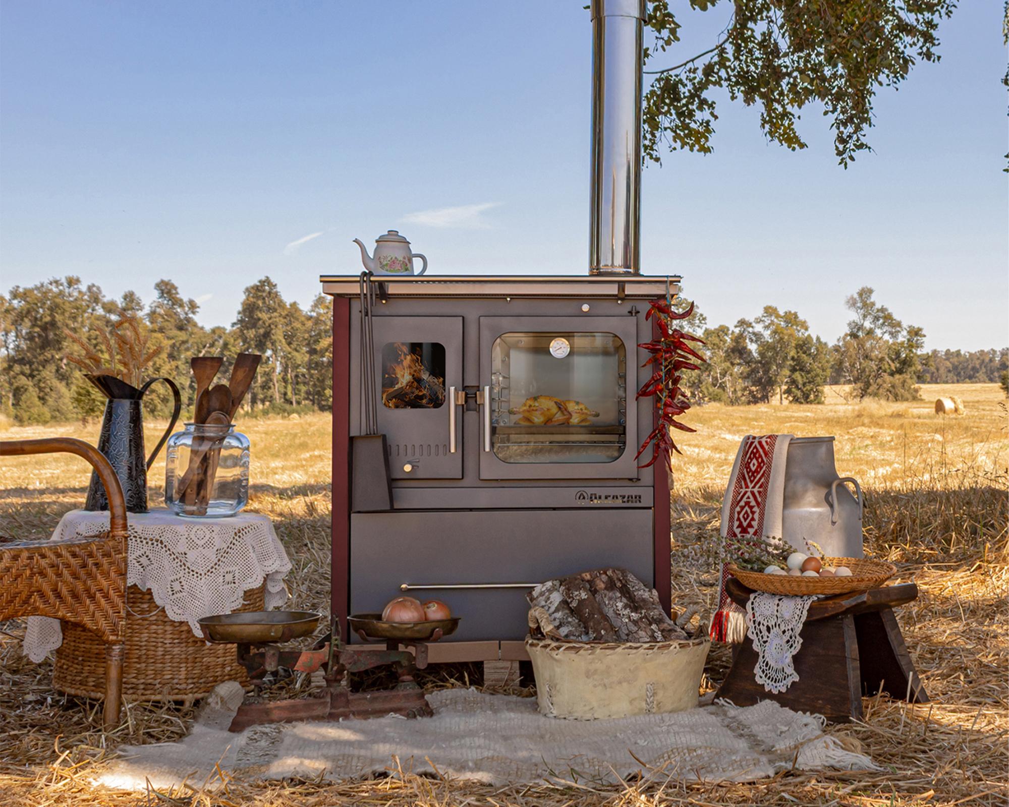 Cocina a leña Europea M70 burdeo/gris 1 quemador-7
