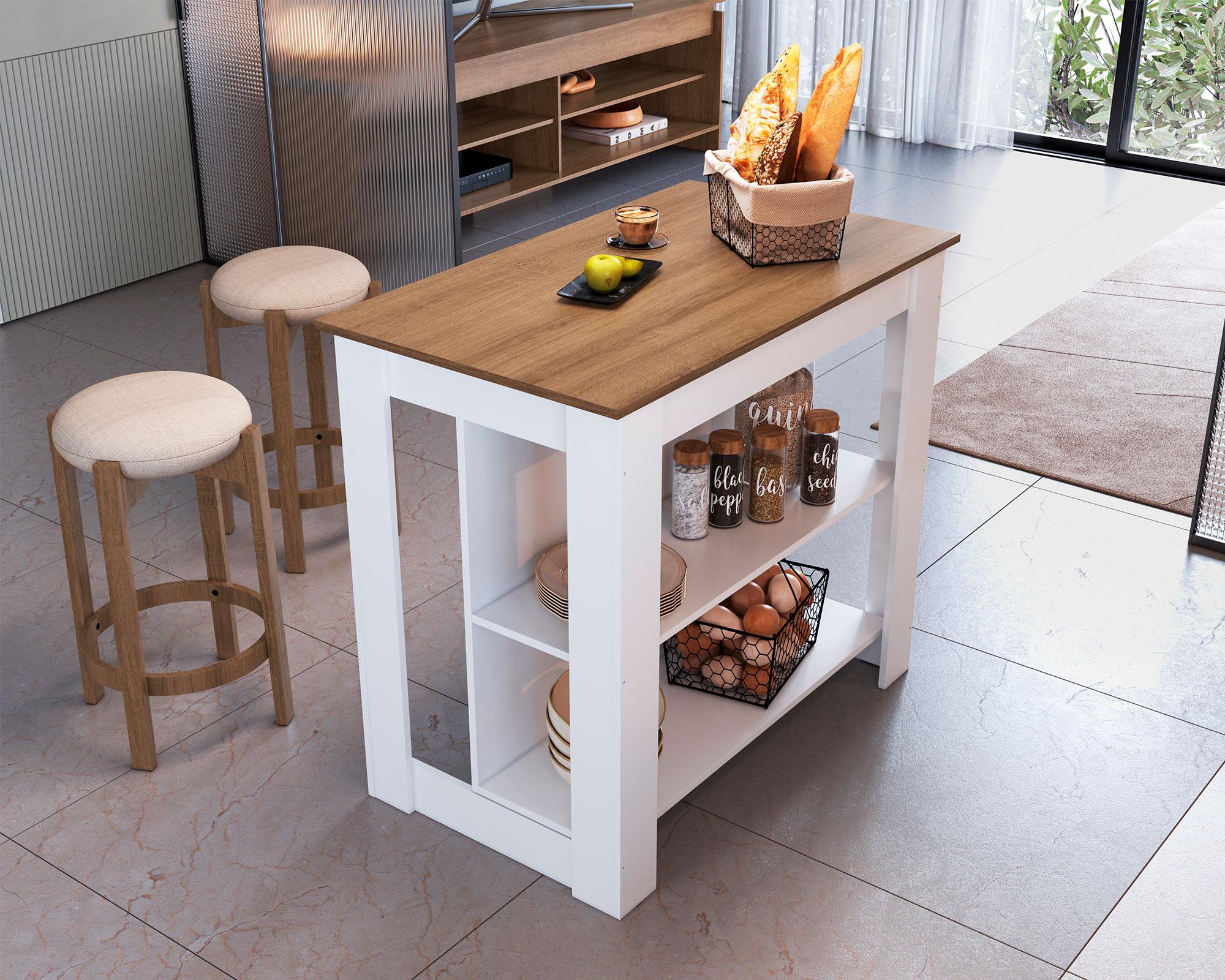 Isla cocina/comedor blanco/miel-7