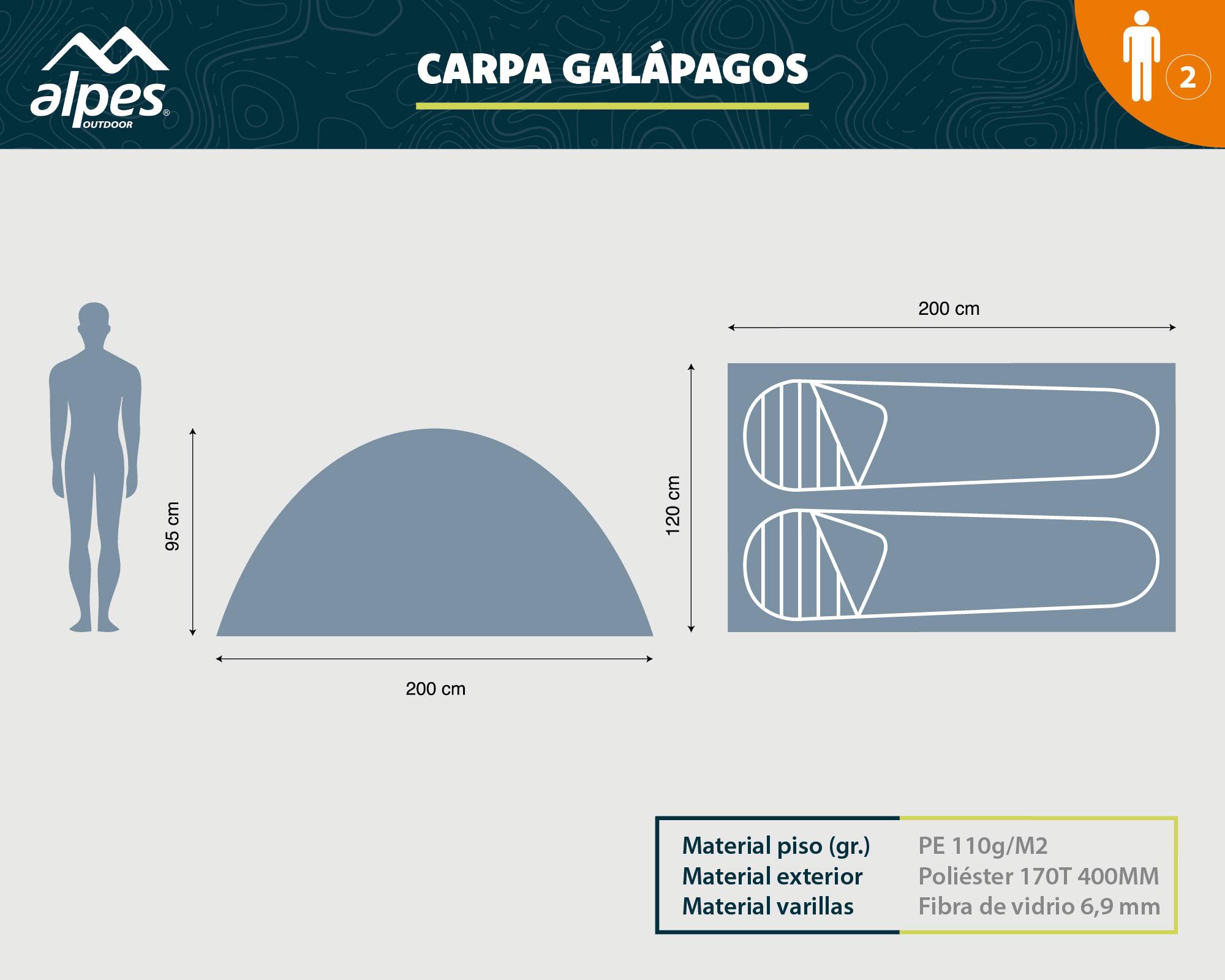 Carpa Galápagos 95x120x200 cm 2 personas verde-9