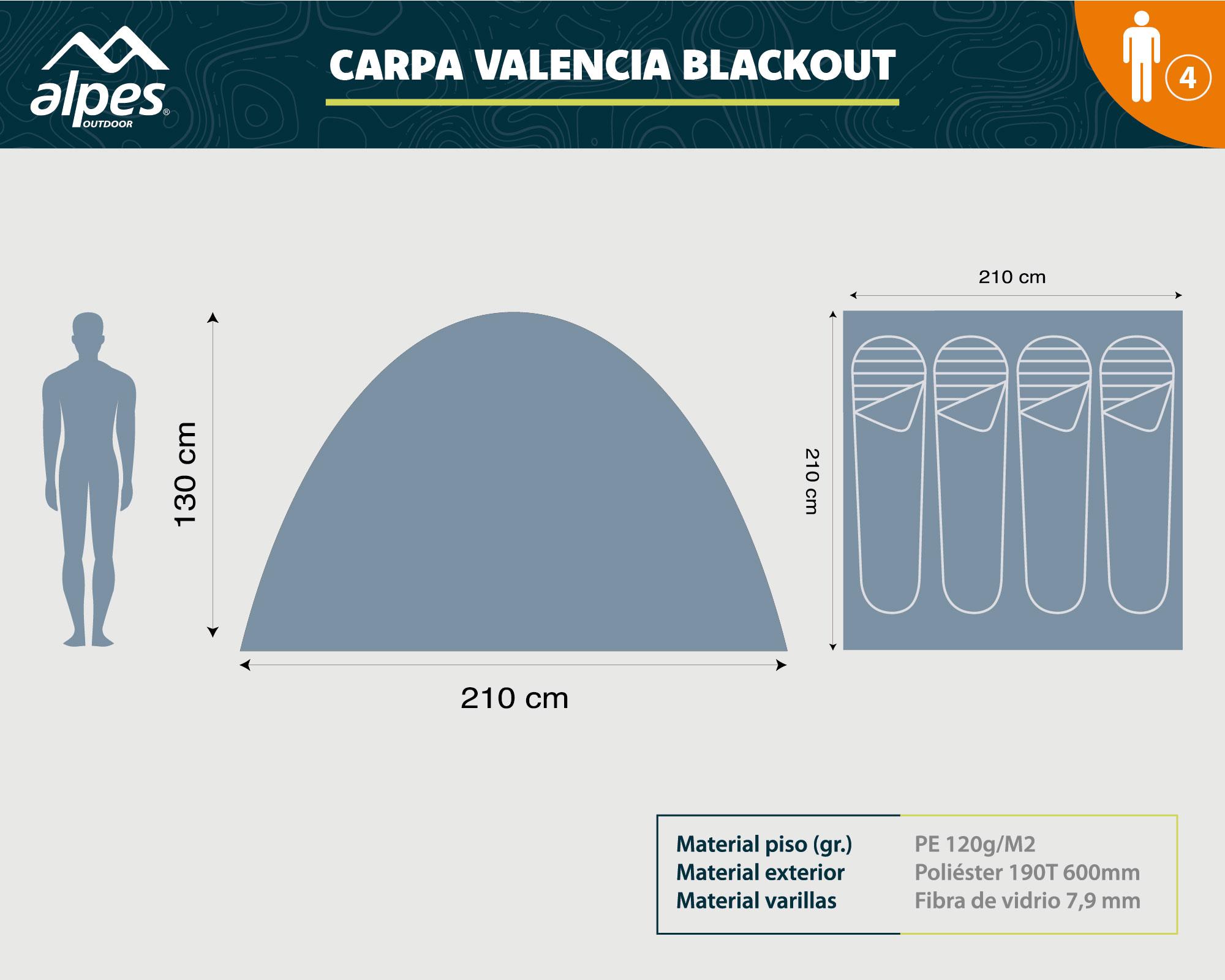 Carpa Valencia blackout 130x210x210 cm 4 personas-9