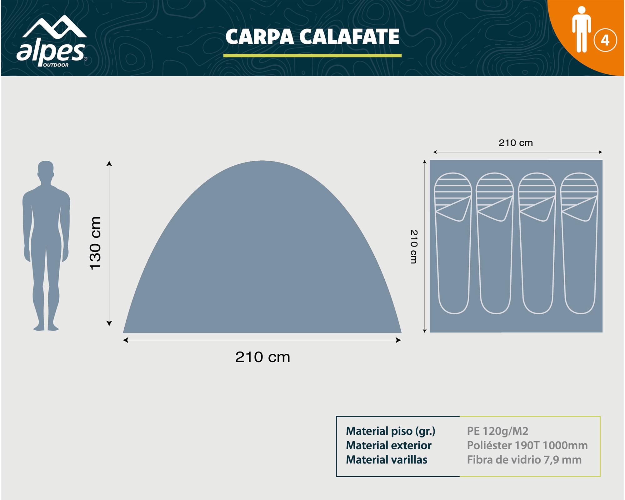Carpa Calafate 130x210x210 cm 4 personas azul-9