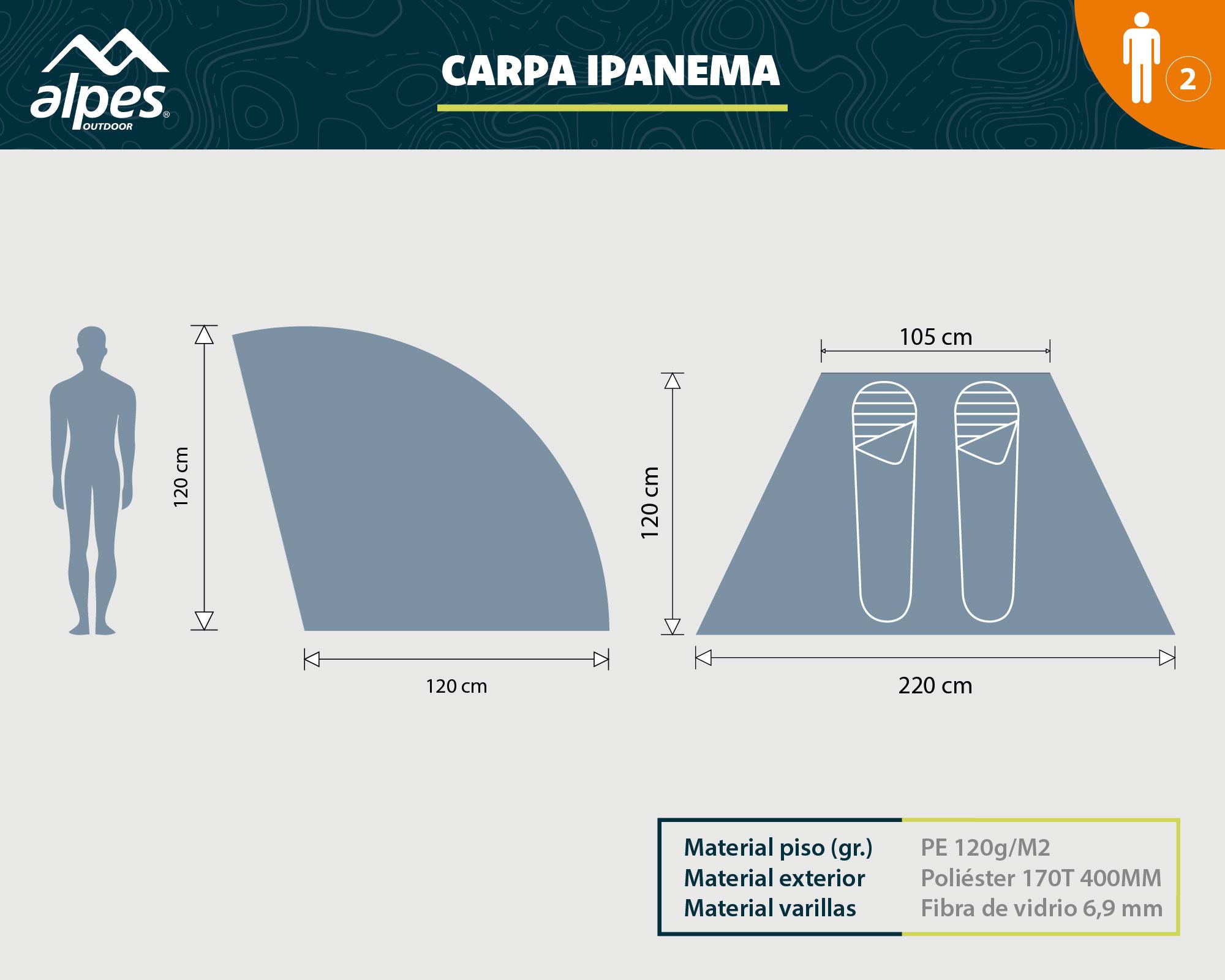 Carpa playa Ipanema celeste 120x220x120 cm 2 personas-8
