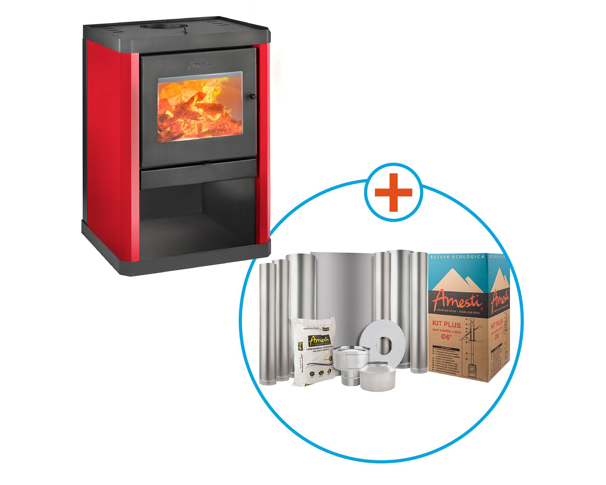 Estufa a leña Classic 400 rojo + Kit de Instalación 6''-2