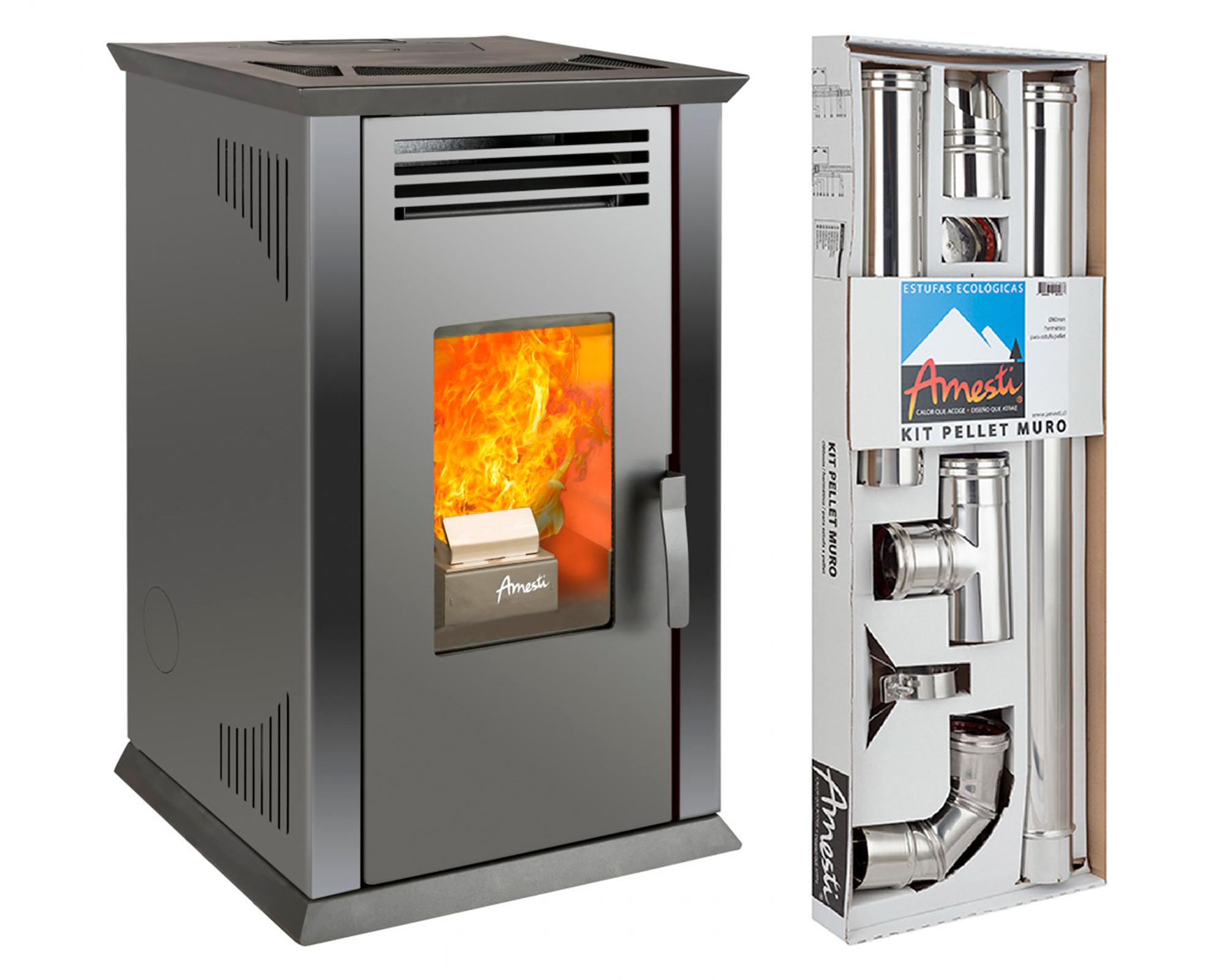 Estufa pellet Italy 8100 charcoal + kit instalación muro-0