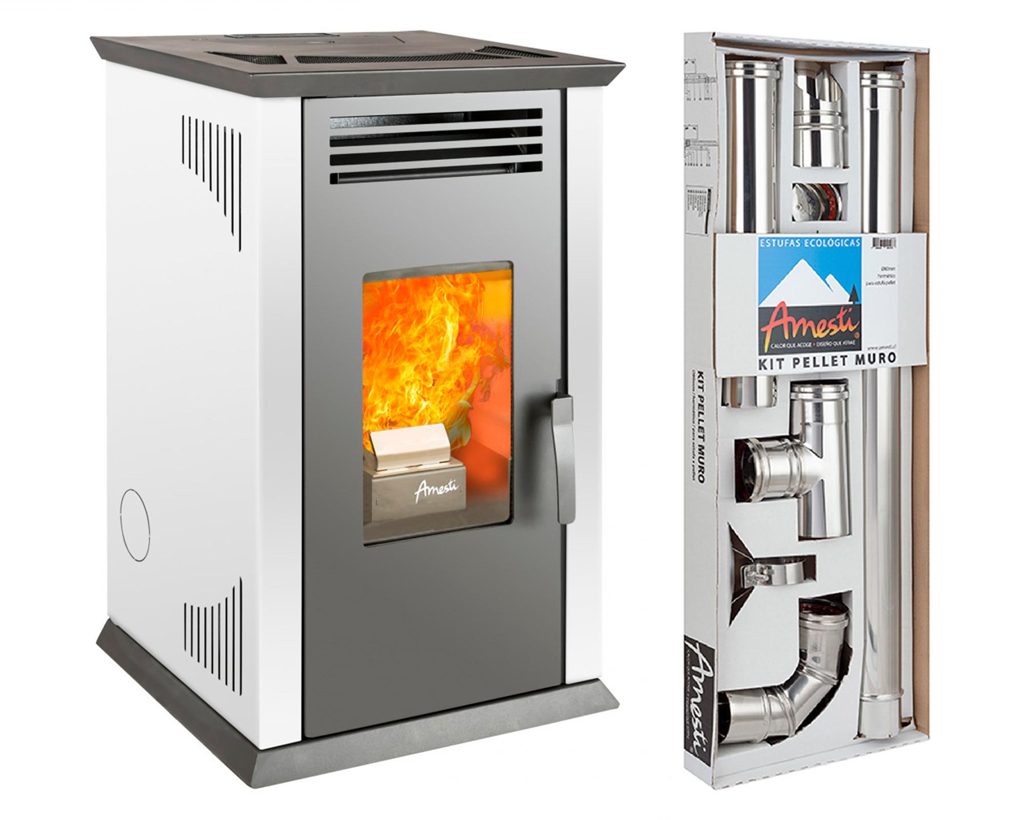 Estufa a pellet Italy 8100 9.2 kW blanca + kit instalación muro-0