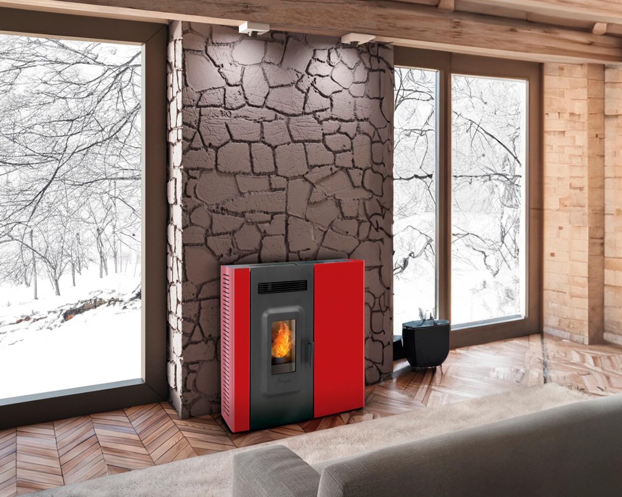 Estufa pellet Slim 9000 rojo + kit instalación muro-2