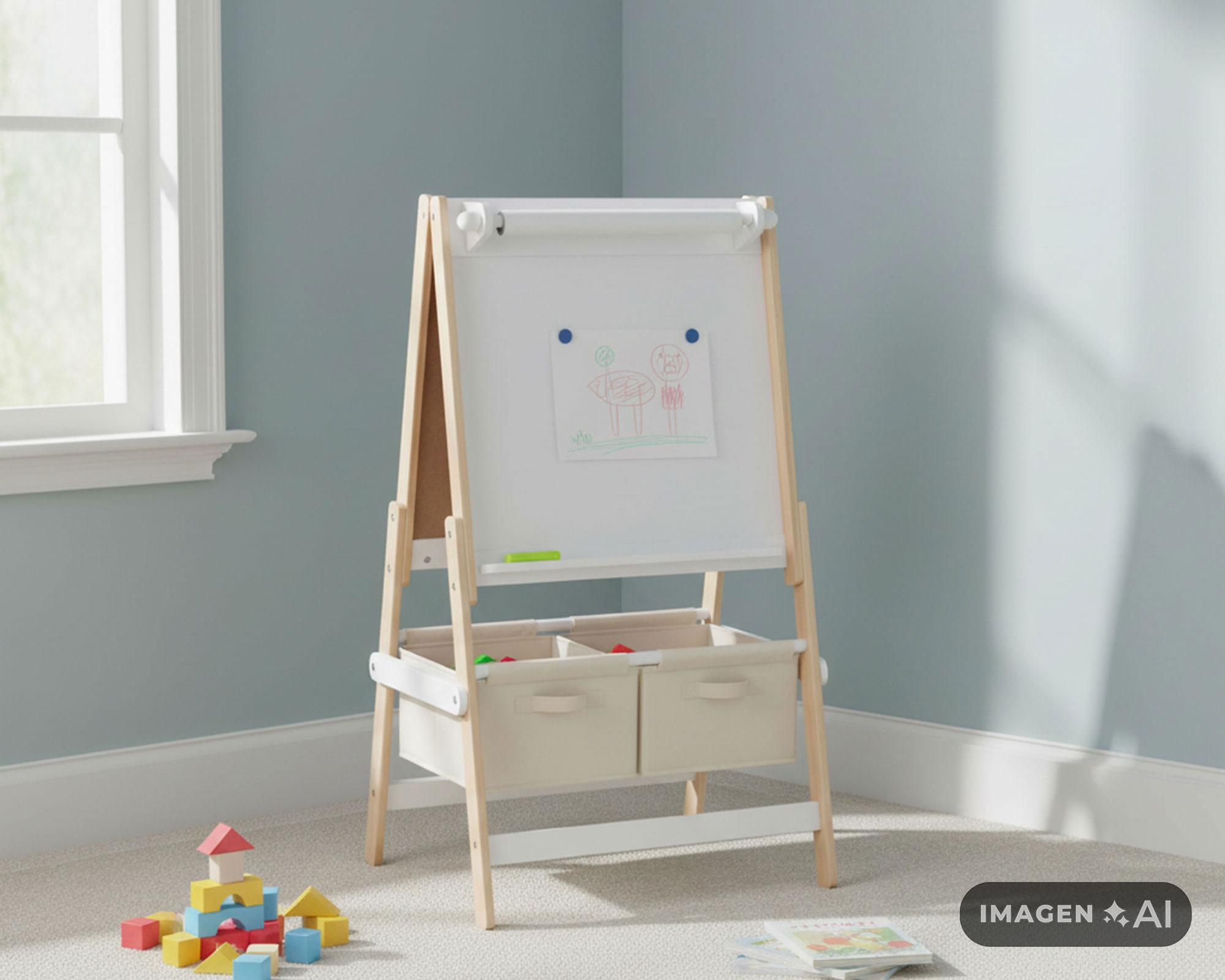 Pizarra infantil blanco/madera 93x54x45 cm-4