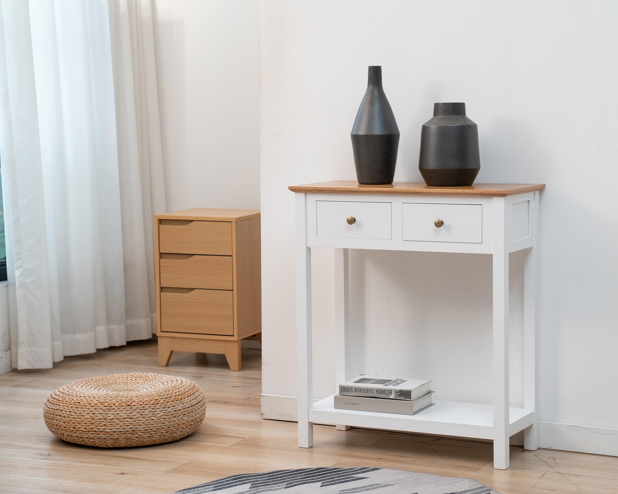 Mesa arrimo New provenzal madera/blanco 2 cajones-3