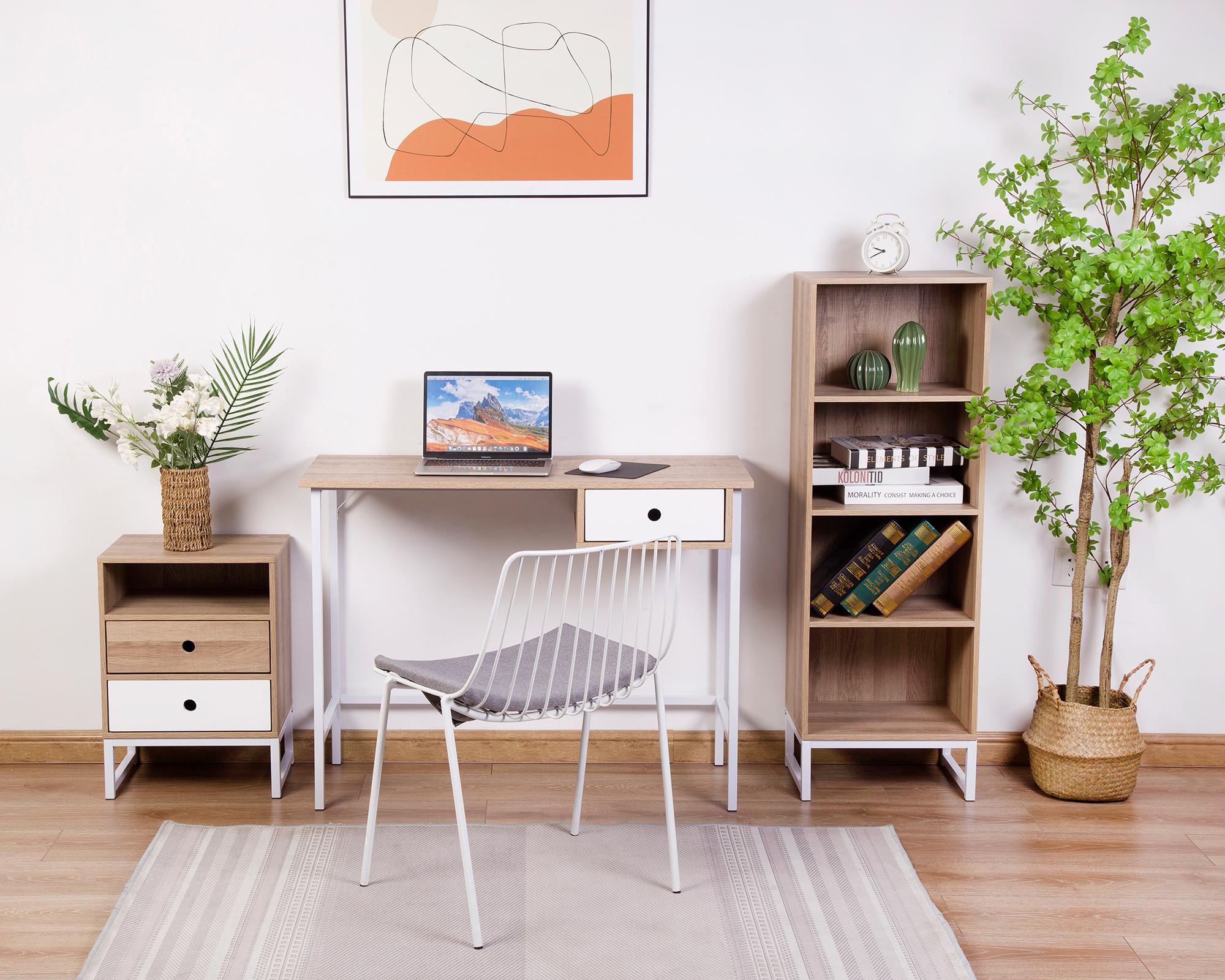 Escritorio + cajonera + librero Luna natural/blanco-6