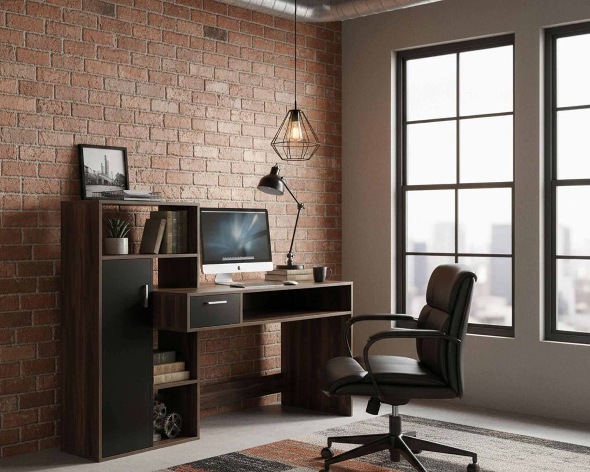 Centro trabajo walnut/negro 1 cajón 1 puerta-4