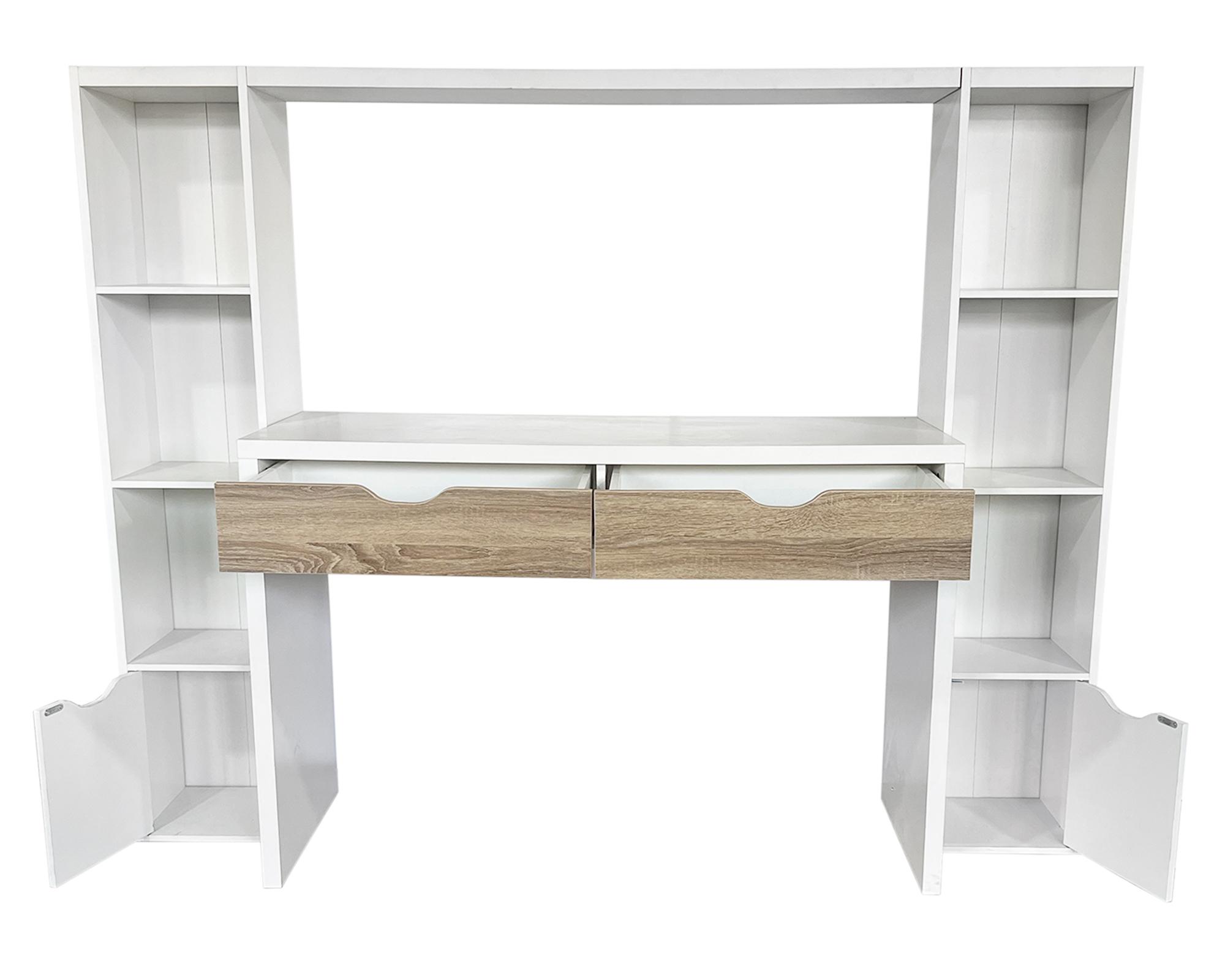 Centro trabajo 2 personas Reine blanco/natural 140x180x45 cm-2