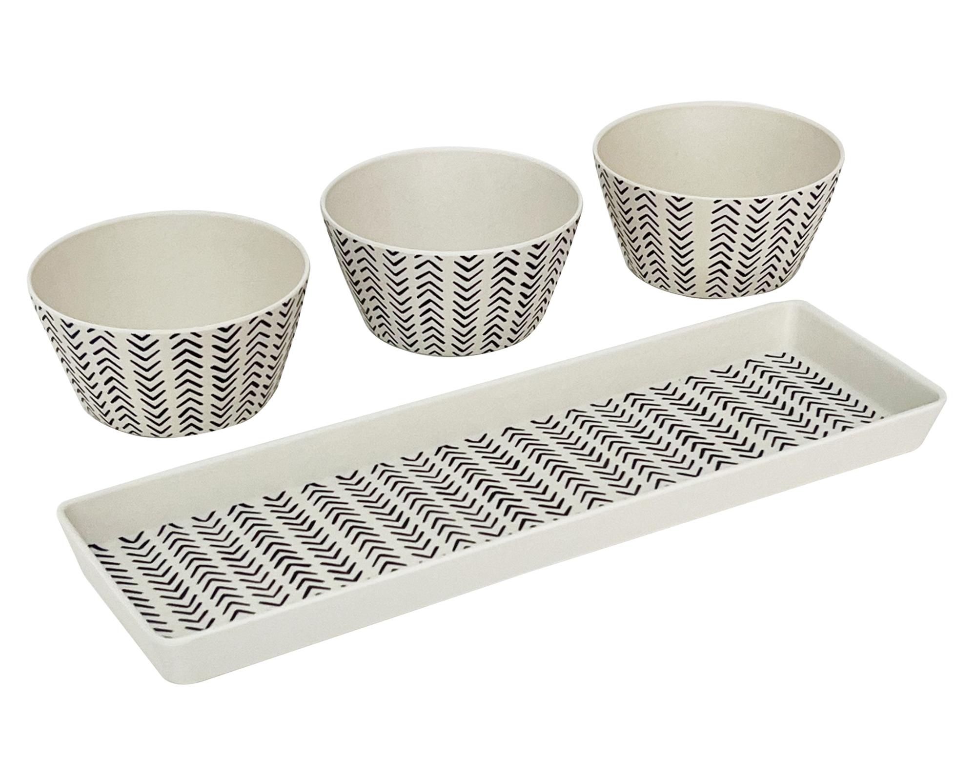 Set bandeja + 3 bowls Flechas blanco/negro-1