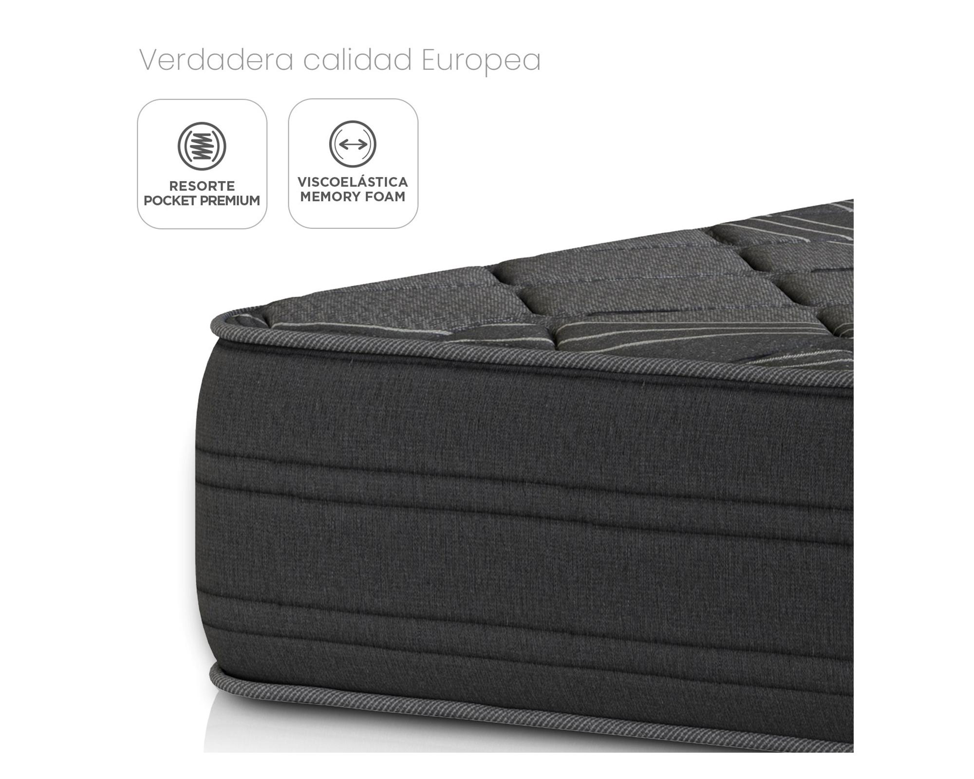 Cama europea Black king base dividida + respaldo Royal negro + veladores Rover-4
