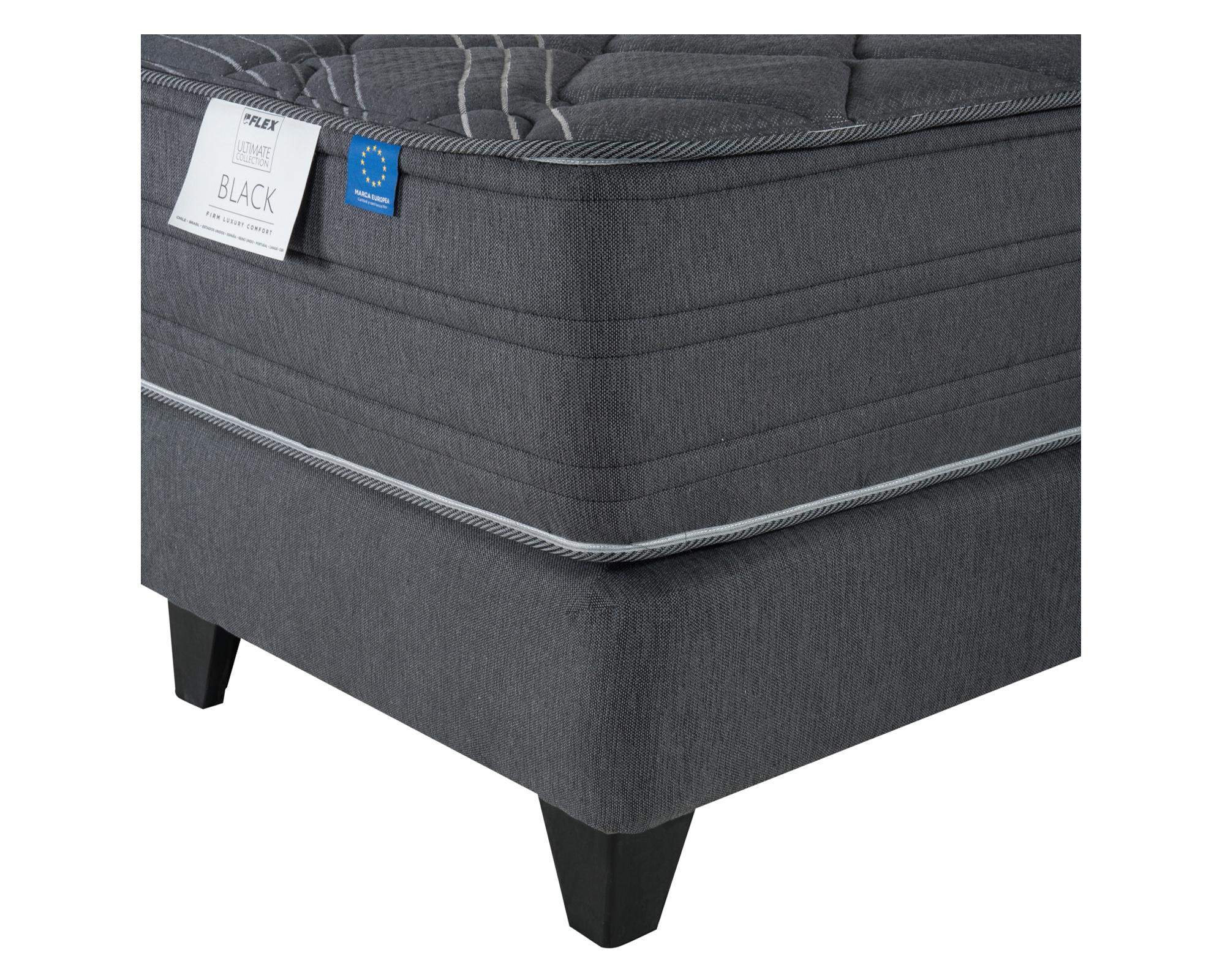 Cama europea Black king base dividida + respaldo Royal negro + veladores Rover-2