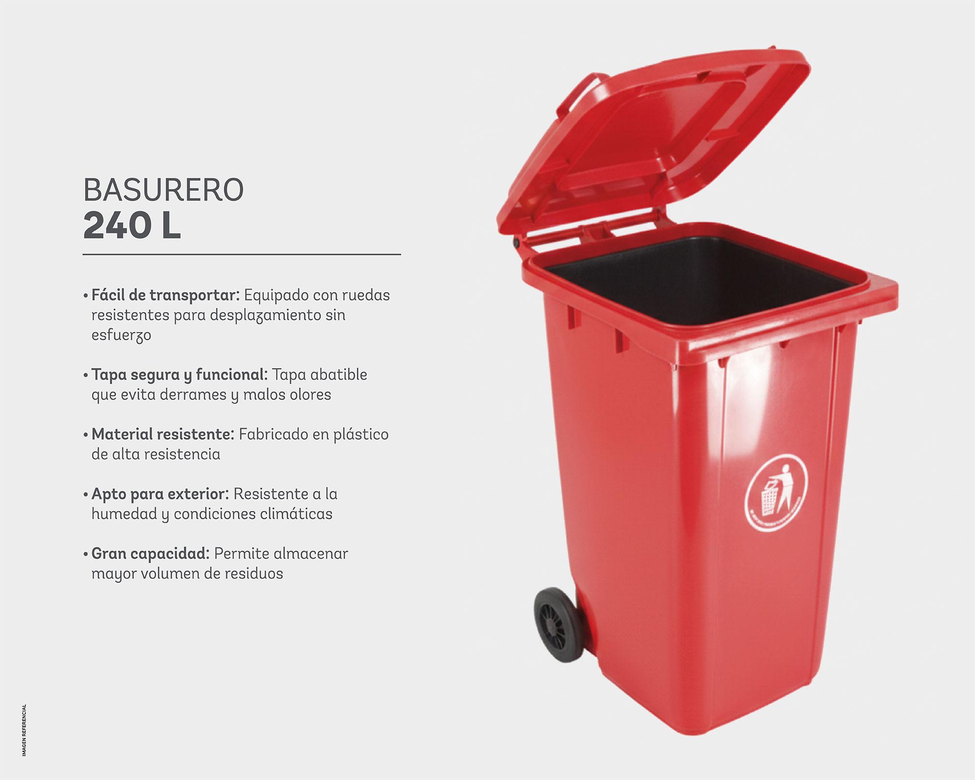 Basurero cuadrado rojo 240 lt-3