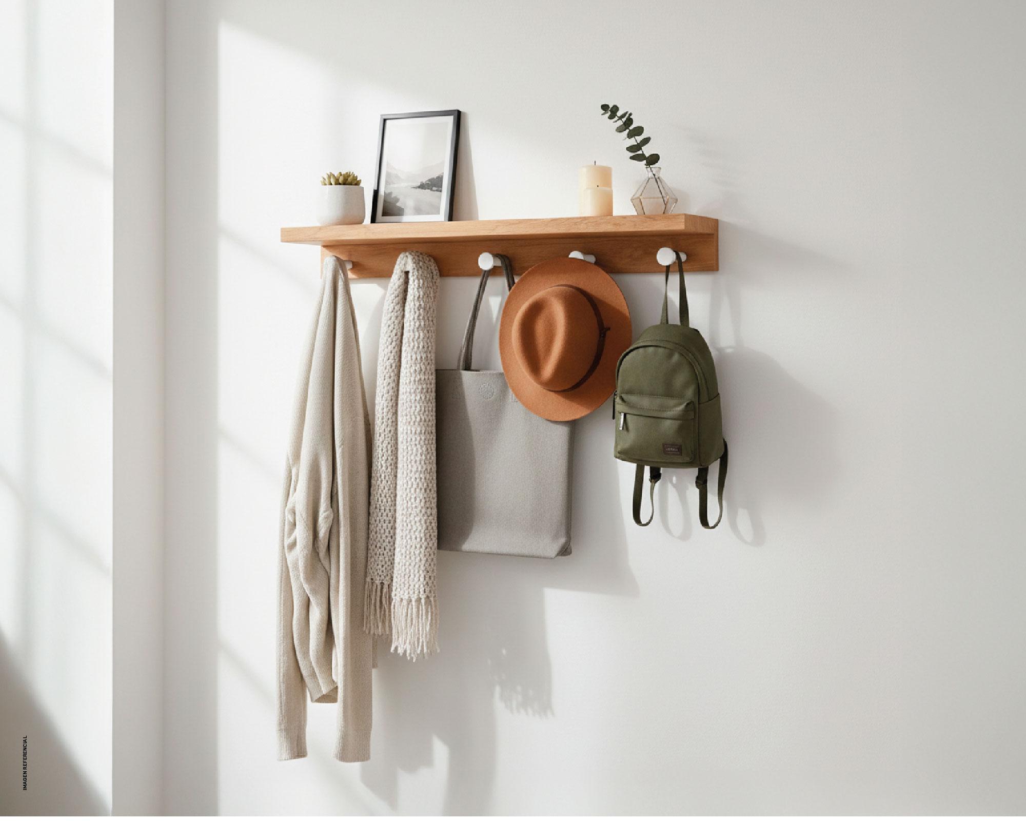 Repisa pared 5 ganchos madera/blanco-2