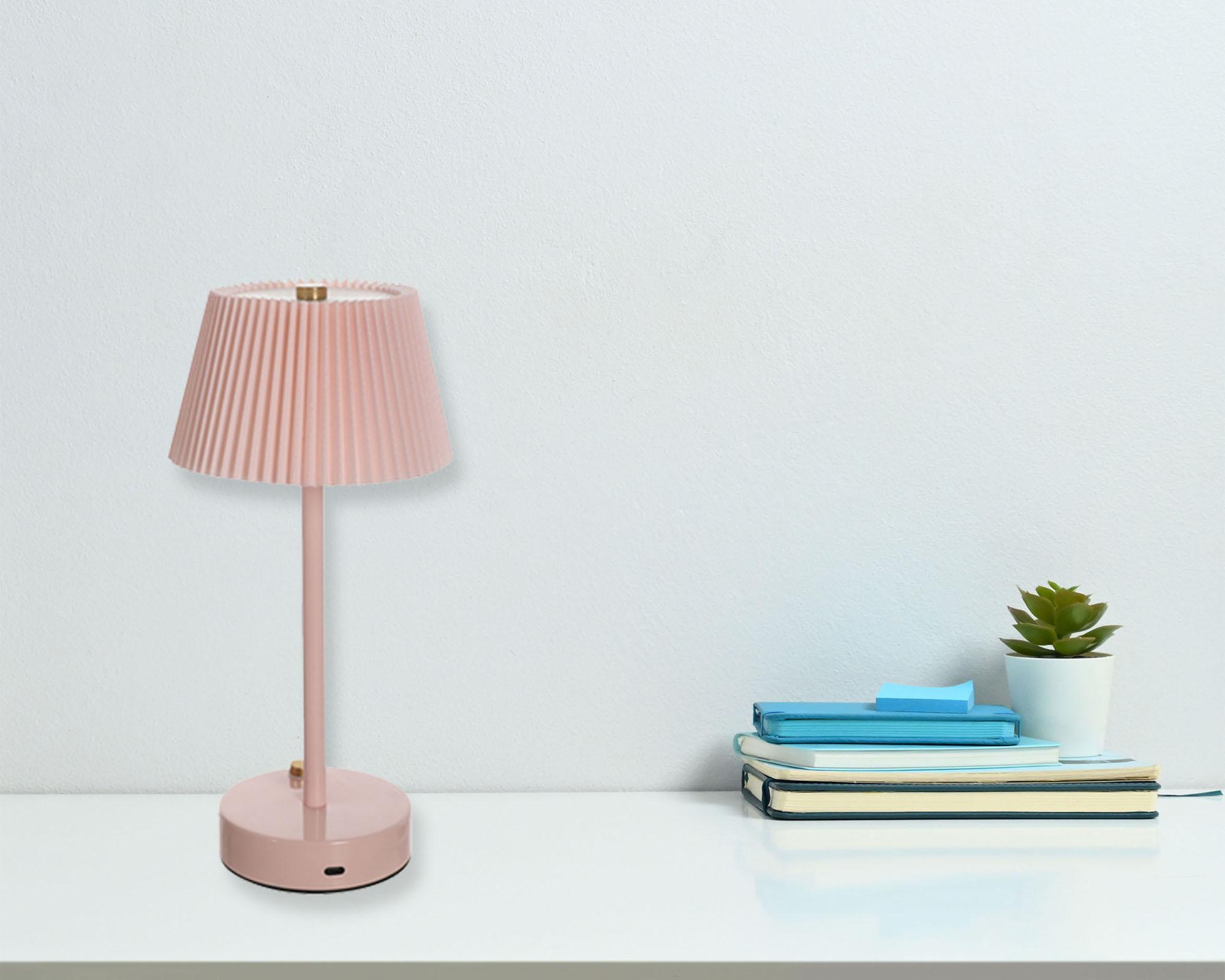 Lámpara de escritorio Plisada recargable Led rosado-2