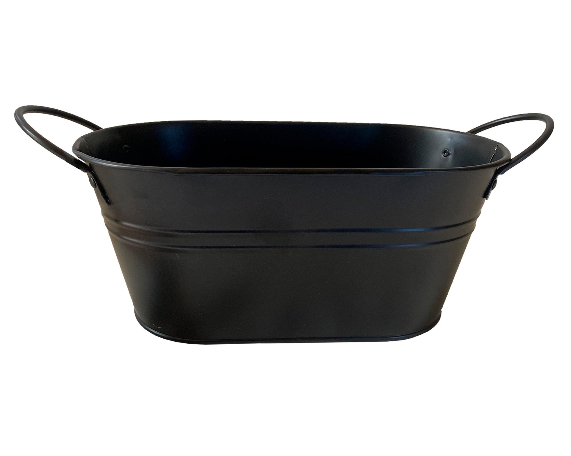 Macetero metálico asa L negro mate 24x12x10 cm-0