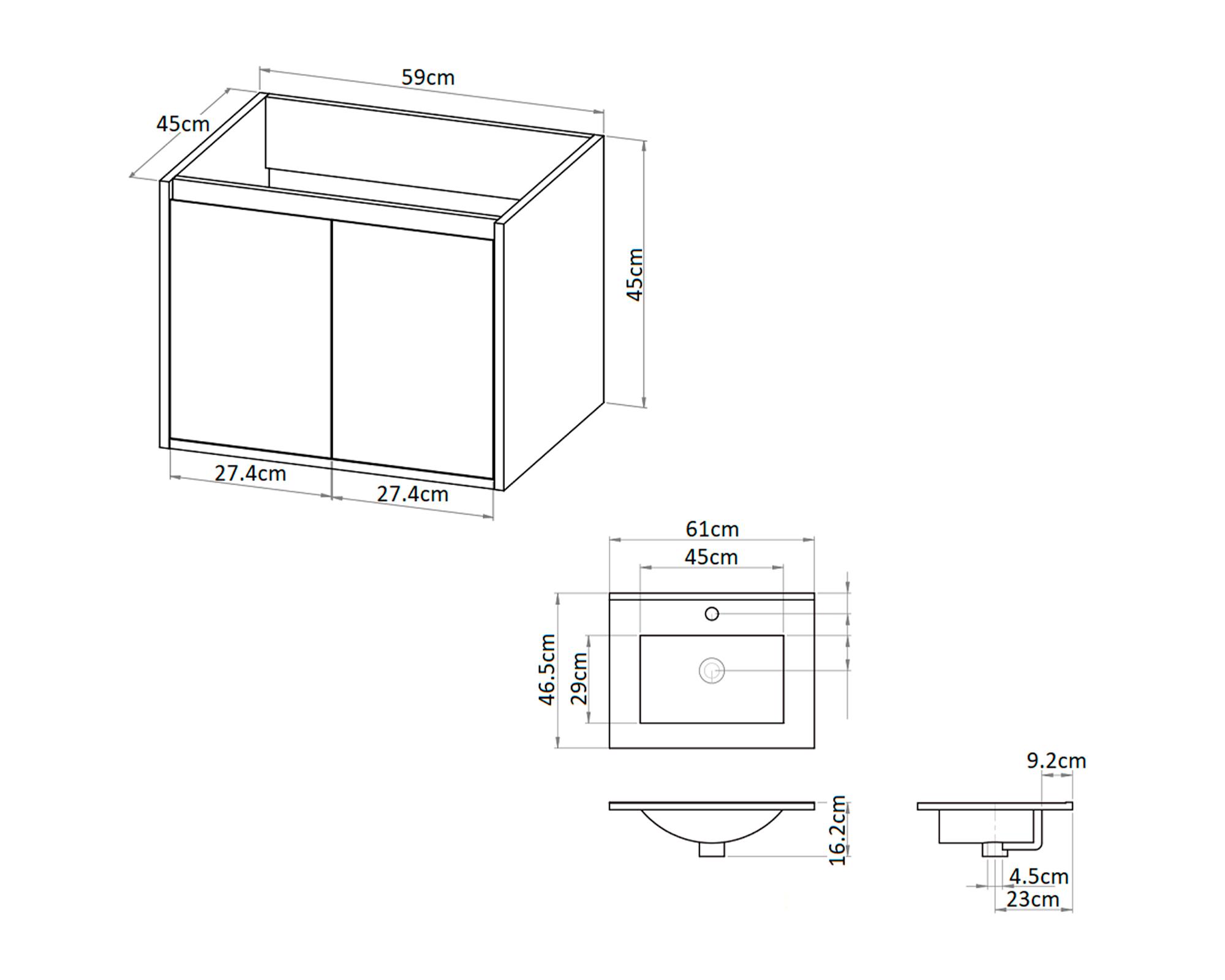 Mueble vanitorio Amelie dark grey + cubierta 61x46.5 cm-4