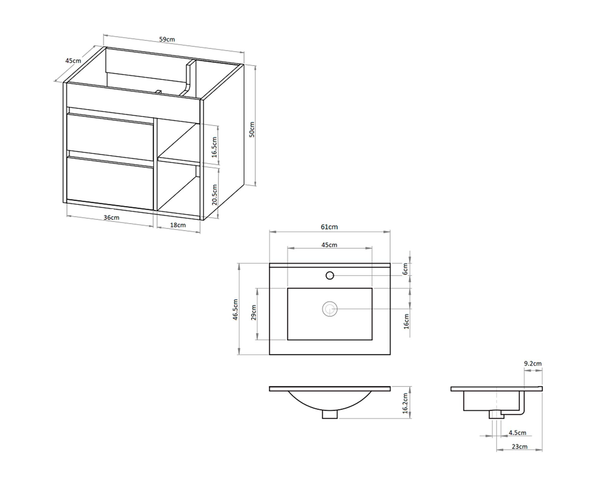 Mueble vanitorio Paris 61x46.5 cm lenga + cubierta-4