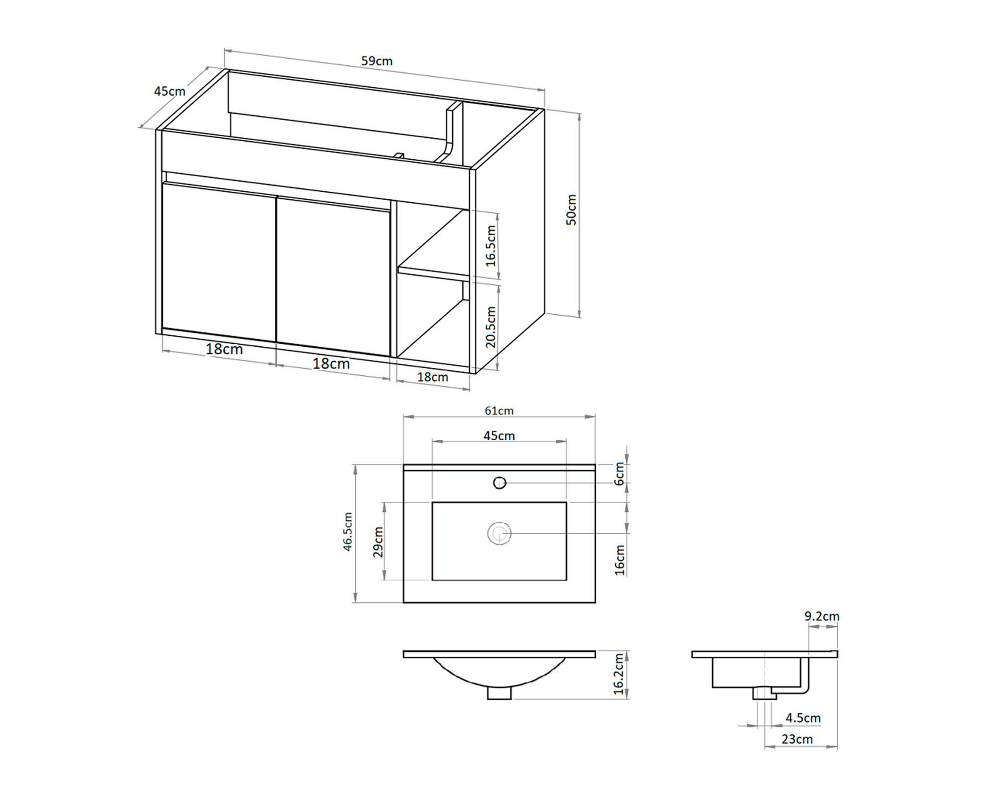 Mueble vanitorio Lille 61x46.5 cm dark grey + cubierta-3