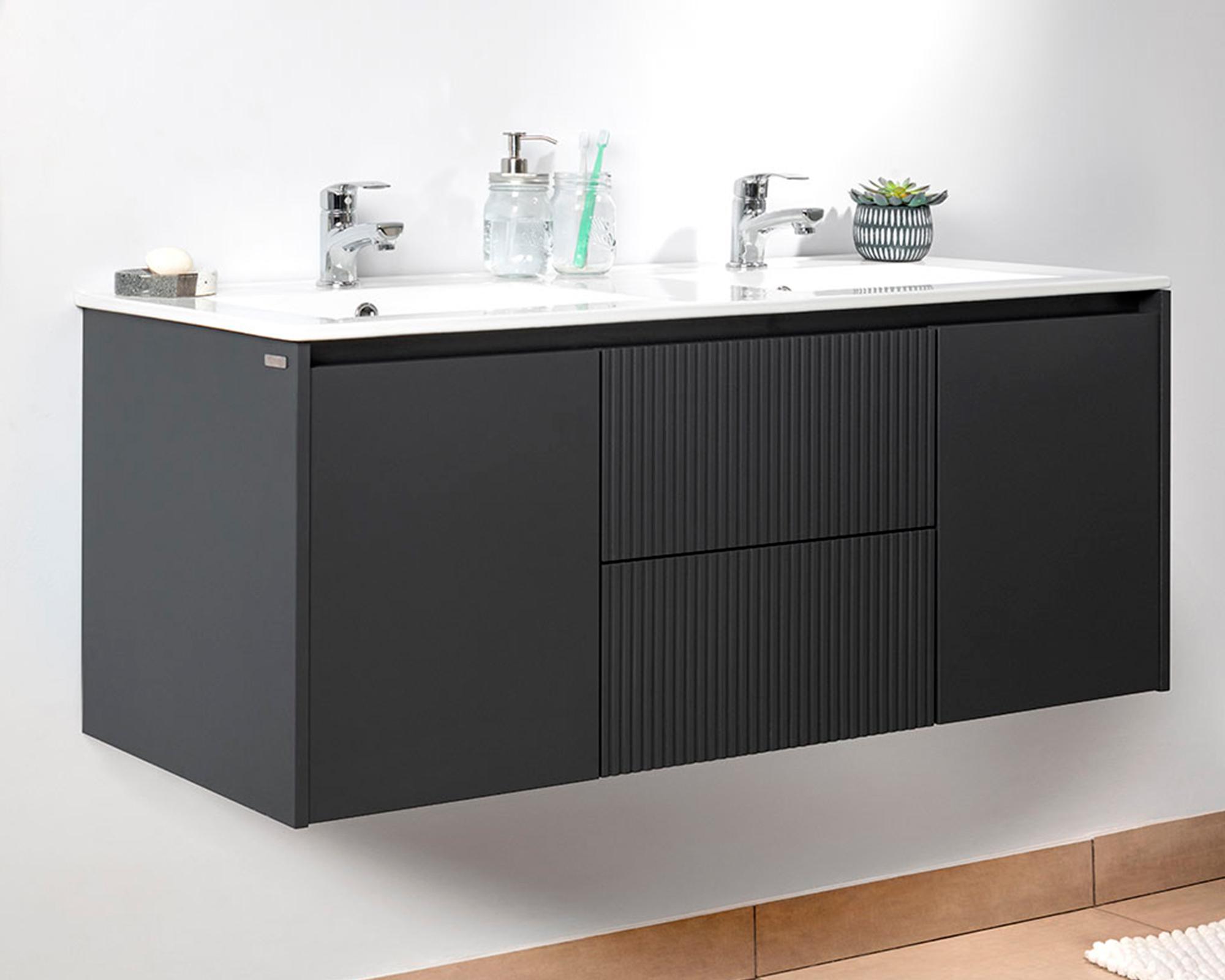 Mueble vanitorio Sophie dark grey texturado + cubierta 121x46.5 cm-4