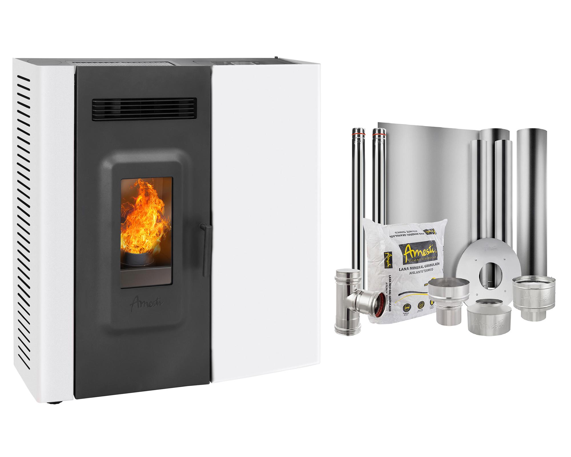 Estufa a pellet Slim 9000 blanco 9.4 kW + kit instalación techo-0