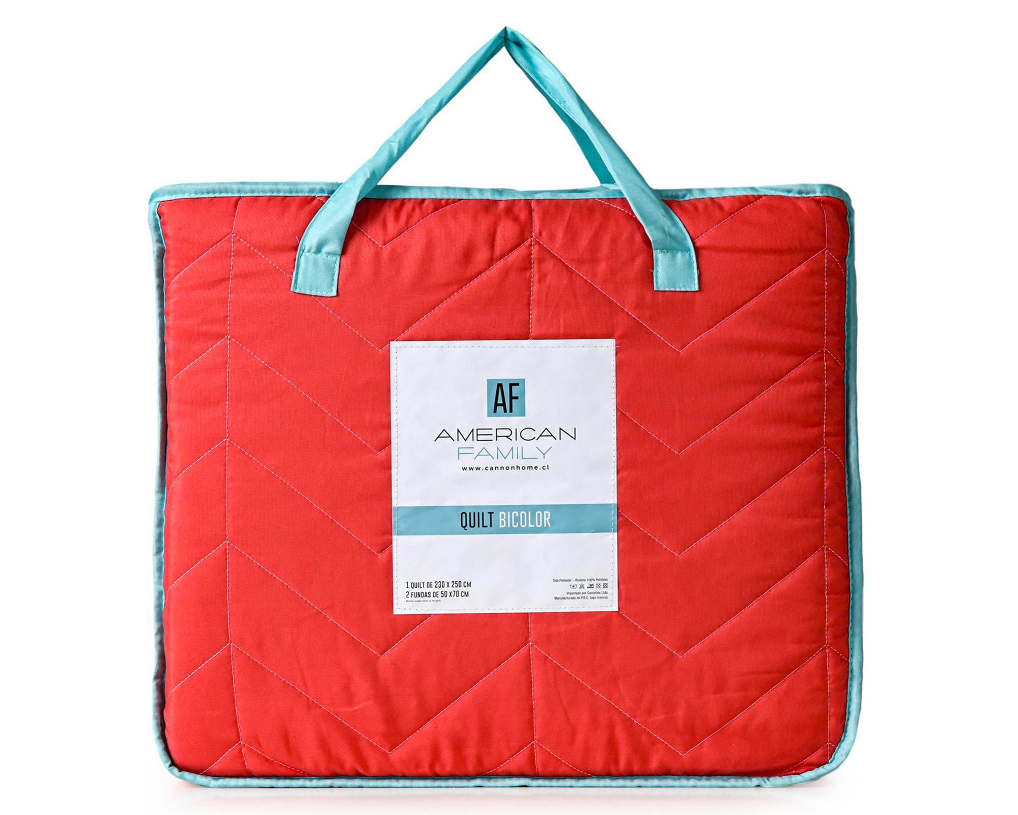 Quilt Bicolor coral/menta 2 plazas-4