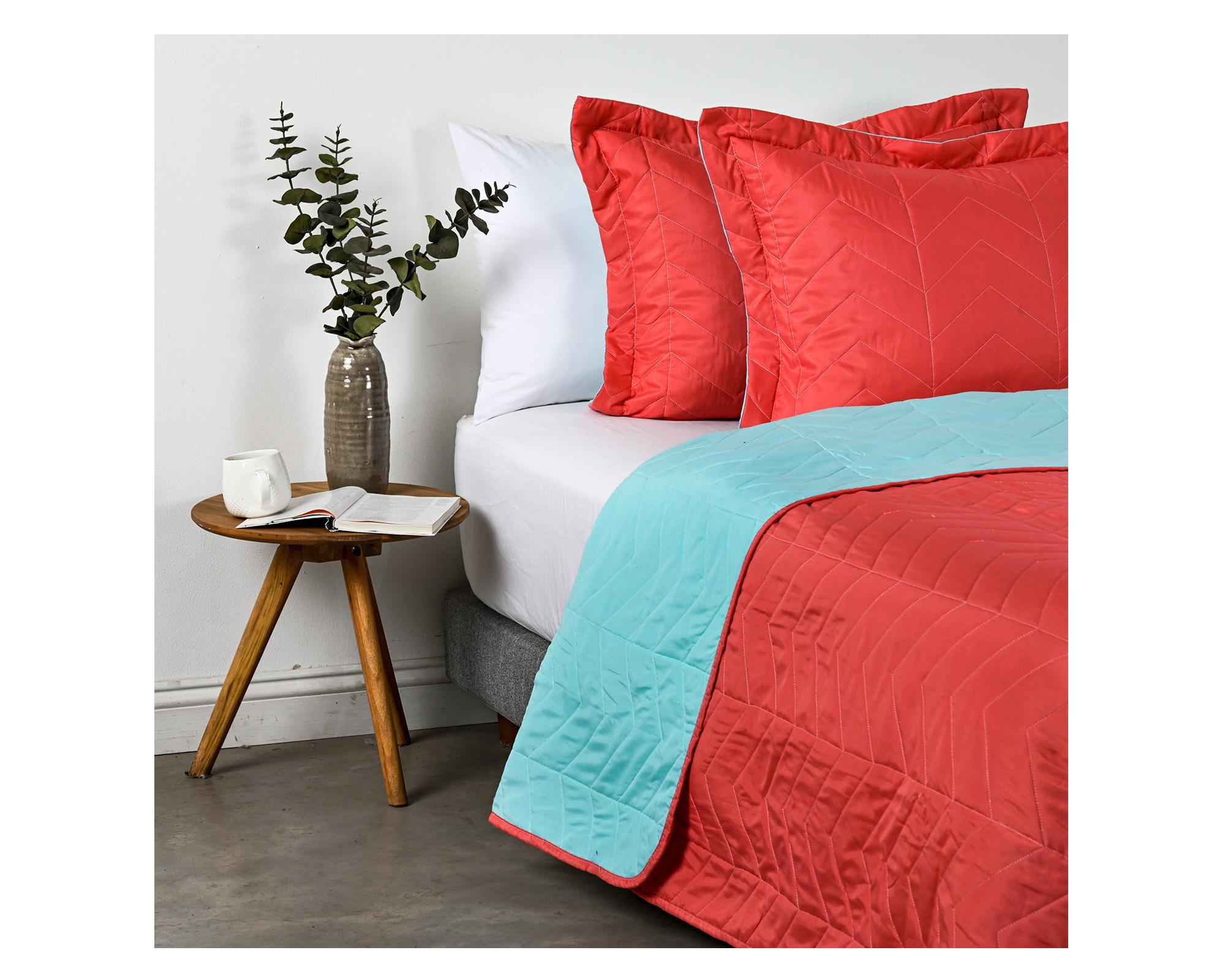 Quilt Bicolor coral/menta 2 plazas-1