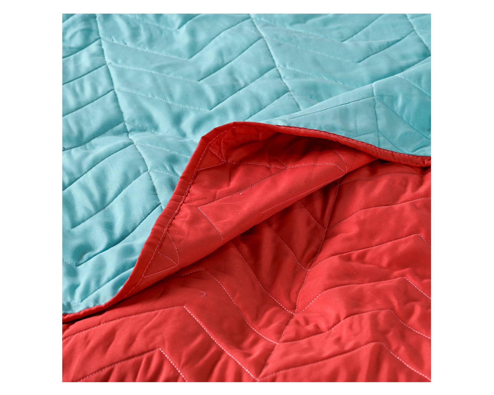 Quilt Bicolor coral/menta 2 plazas-3