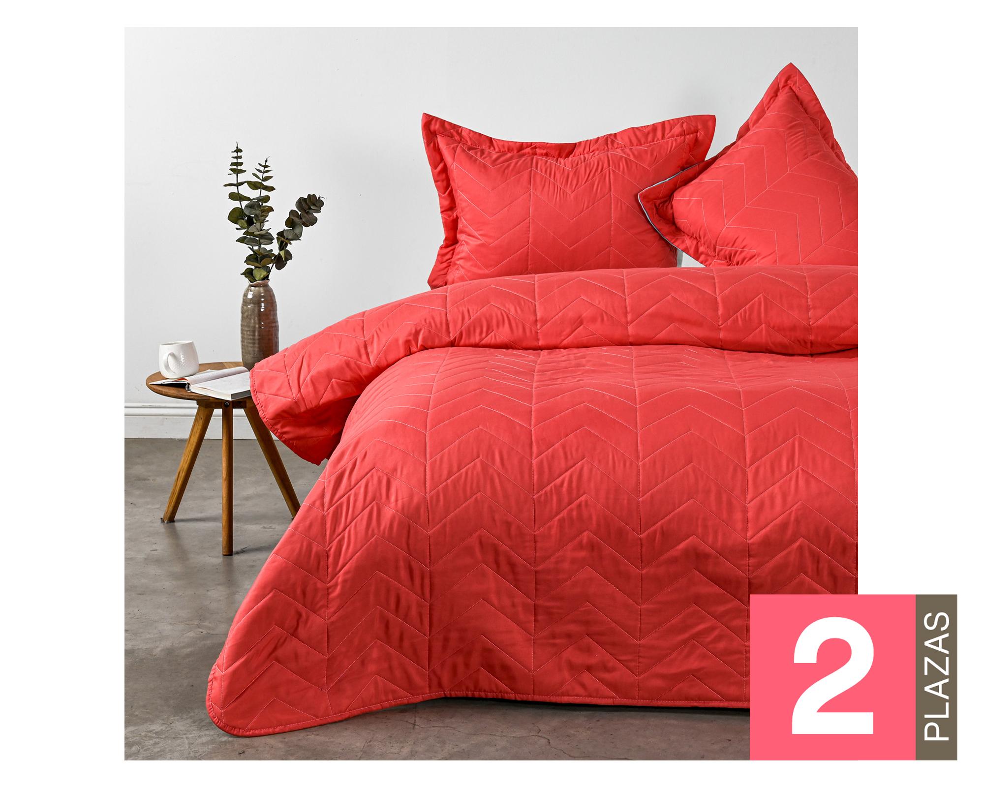 Quilt Bicolor coral/menta 2 plazas-0