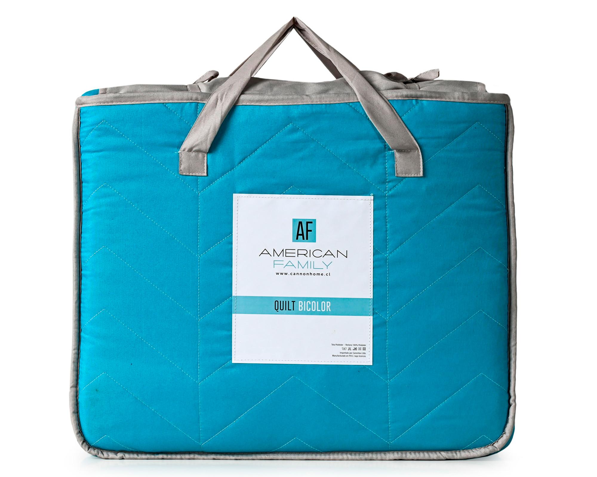 Quilt Bicolor turquesa/gris 1.5 plazas-4