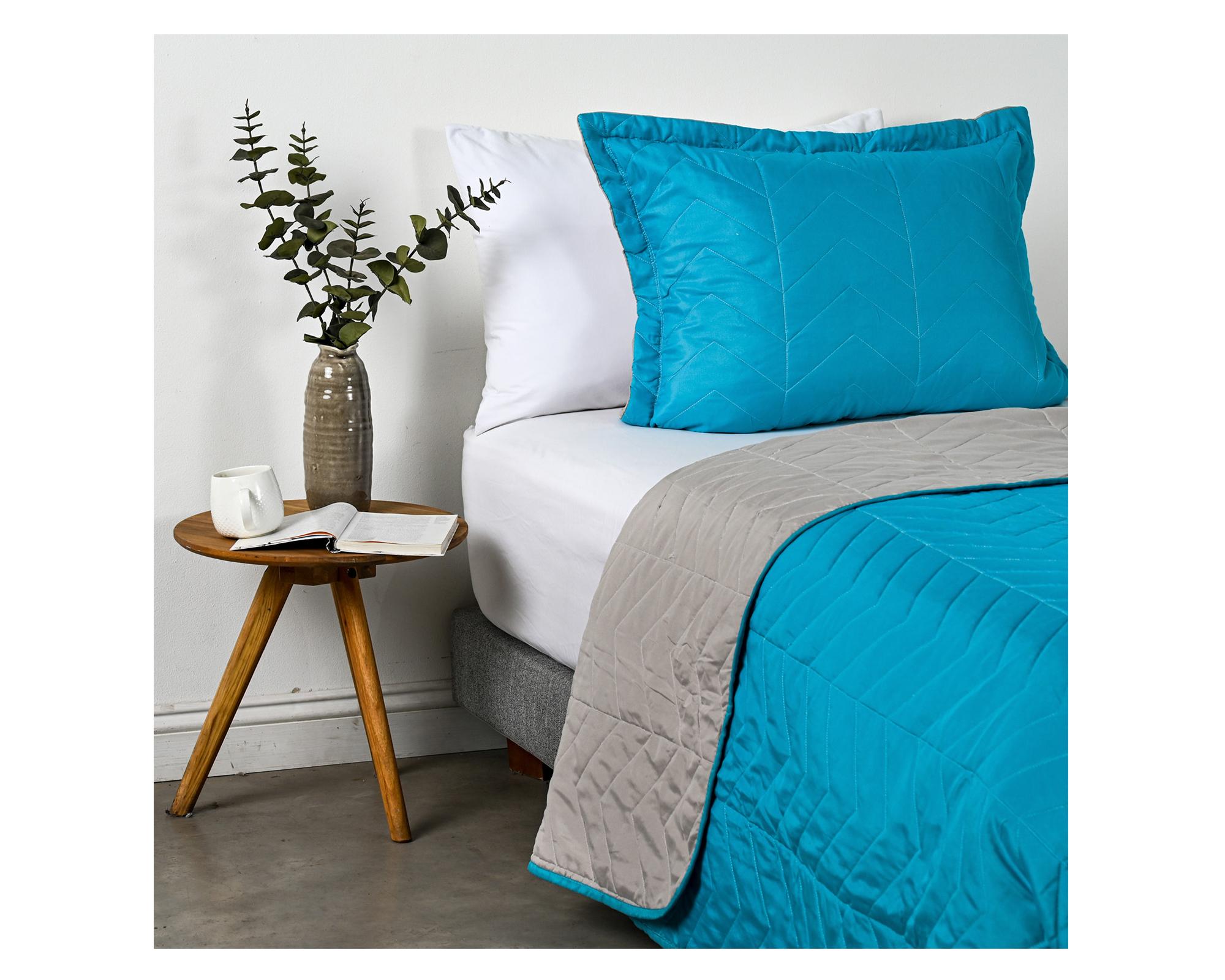 Quilt Bicolor turquesa/gris 1.5 plazas-1