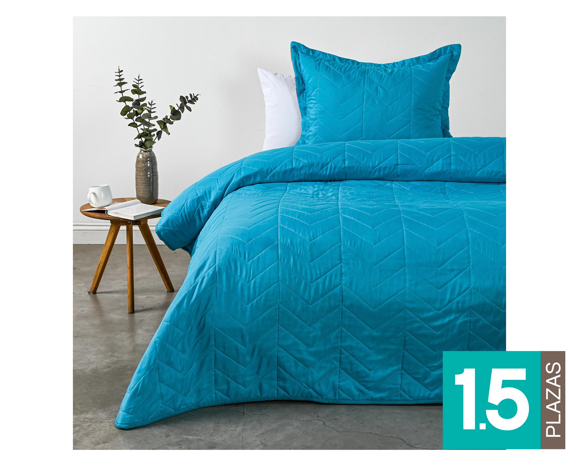 Quilt Bicolor turquesa/gris 1.5 plazas-0