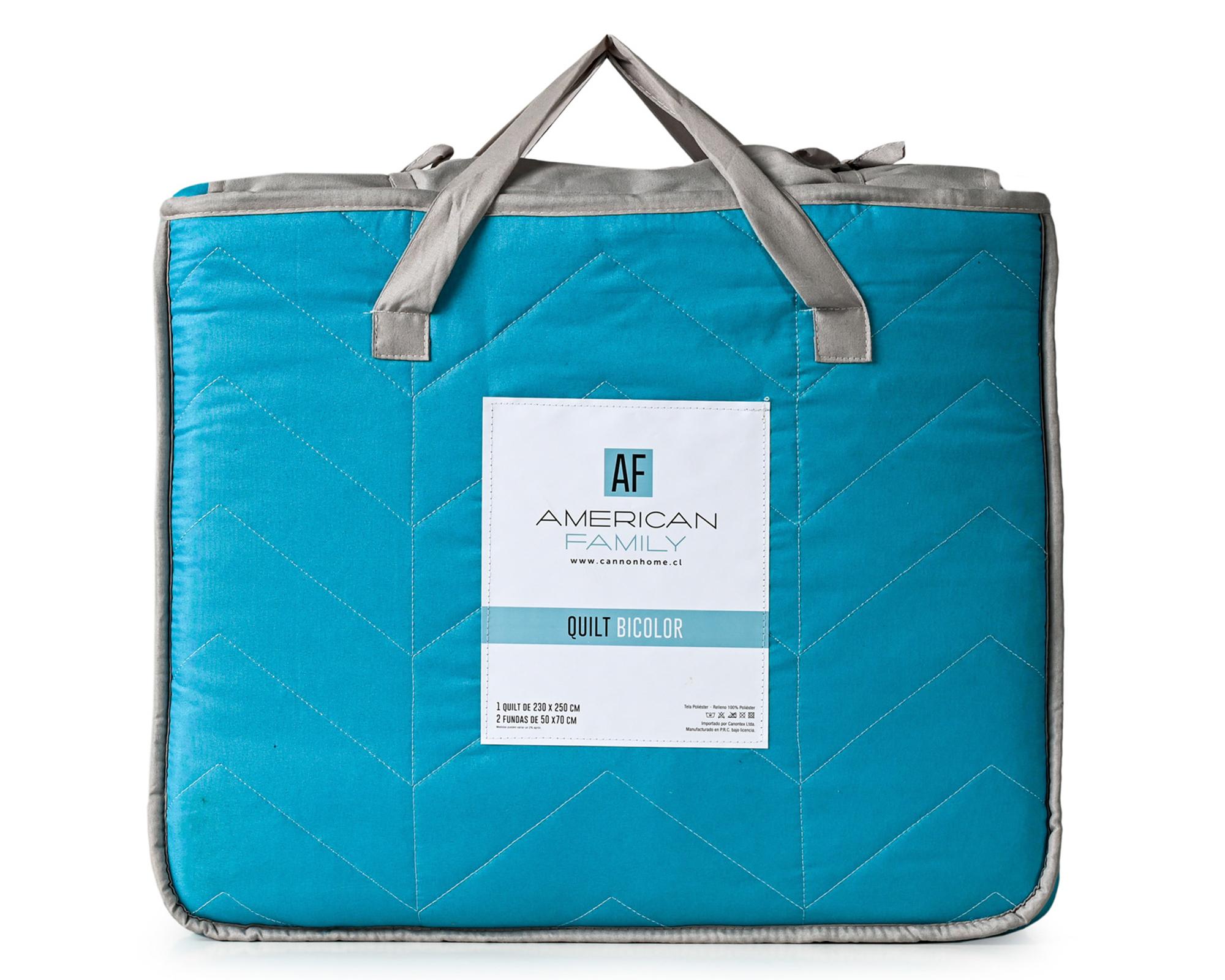 Quilt Bicolor turquesa/gris 2 plazas-4