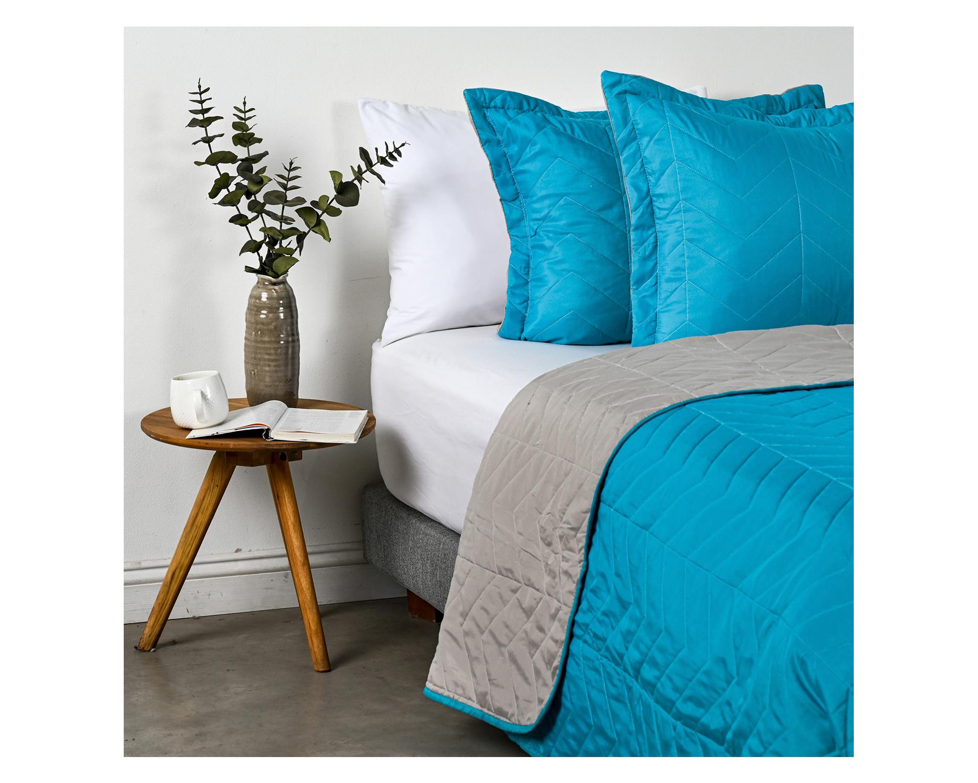 Quilt Bicolor turquesa/gris 2 plazas-1
