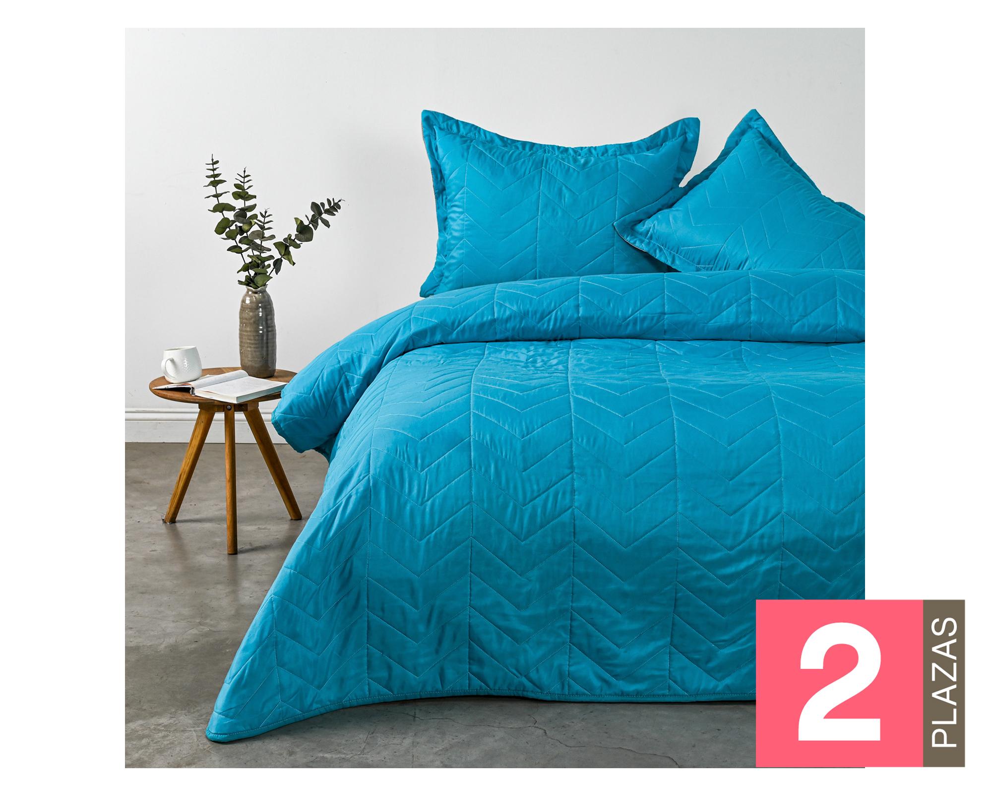 Quilt Bicolor turquesa/gris 2 plazas-0