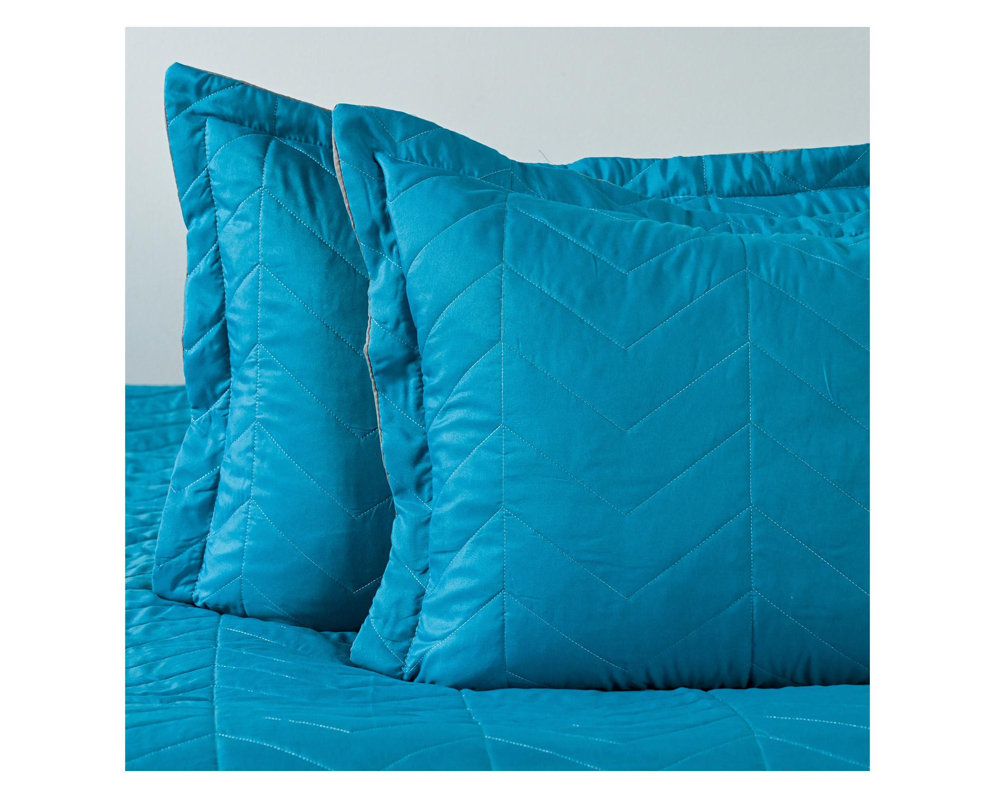 Quilt Bicolor turquesa/gris 2 plazas-2